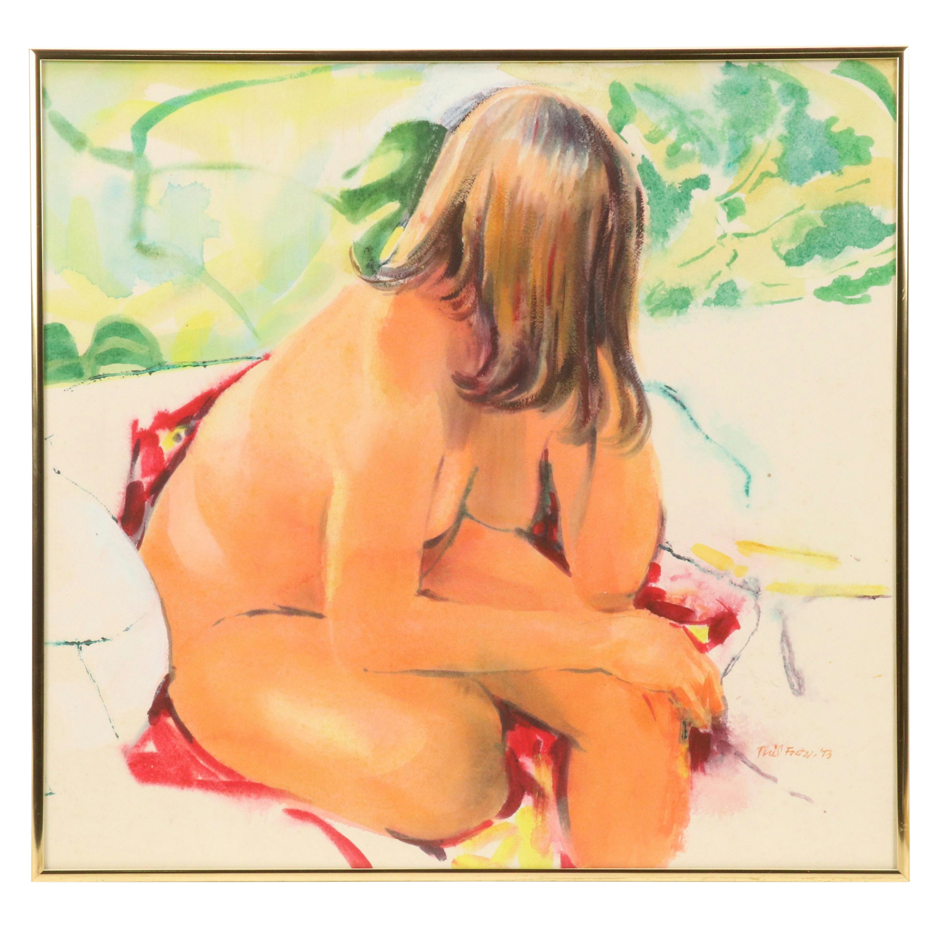 Watercolor Painting of Seated Nude Figure, 1973