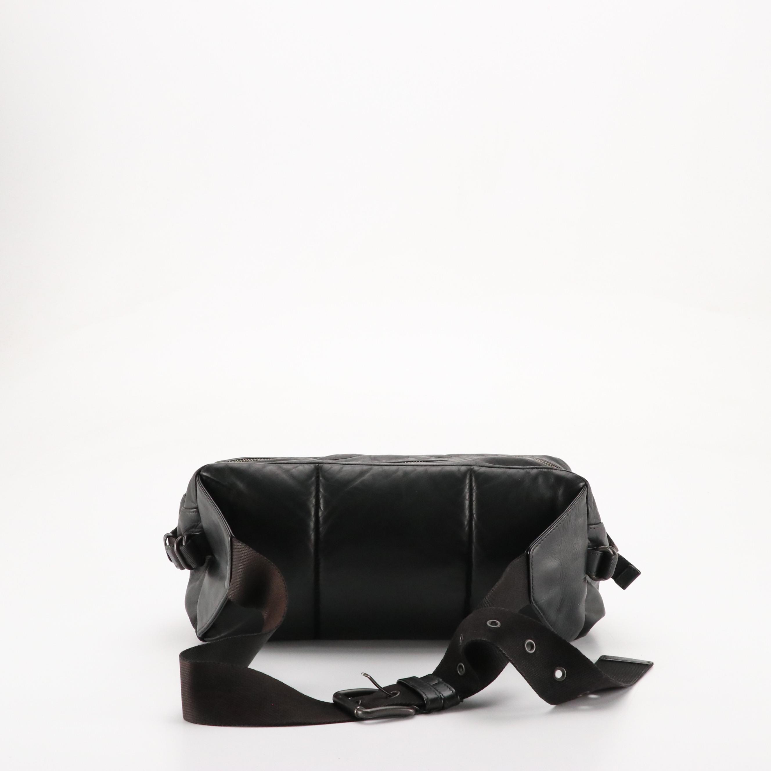 Bottega Veneta Large Padded Waist Bag in Black Intrecciato and Calfskin Leather