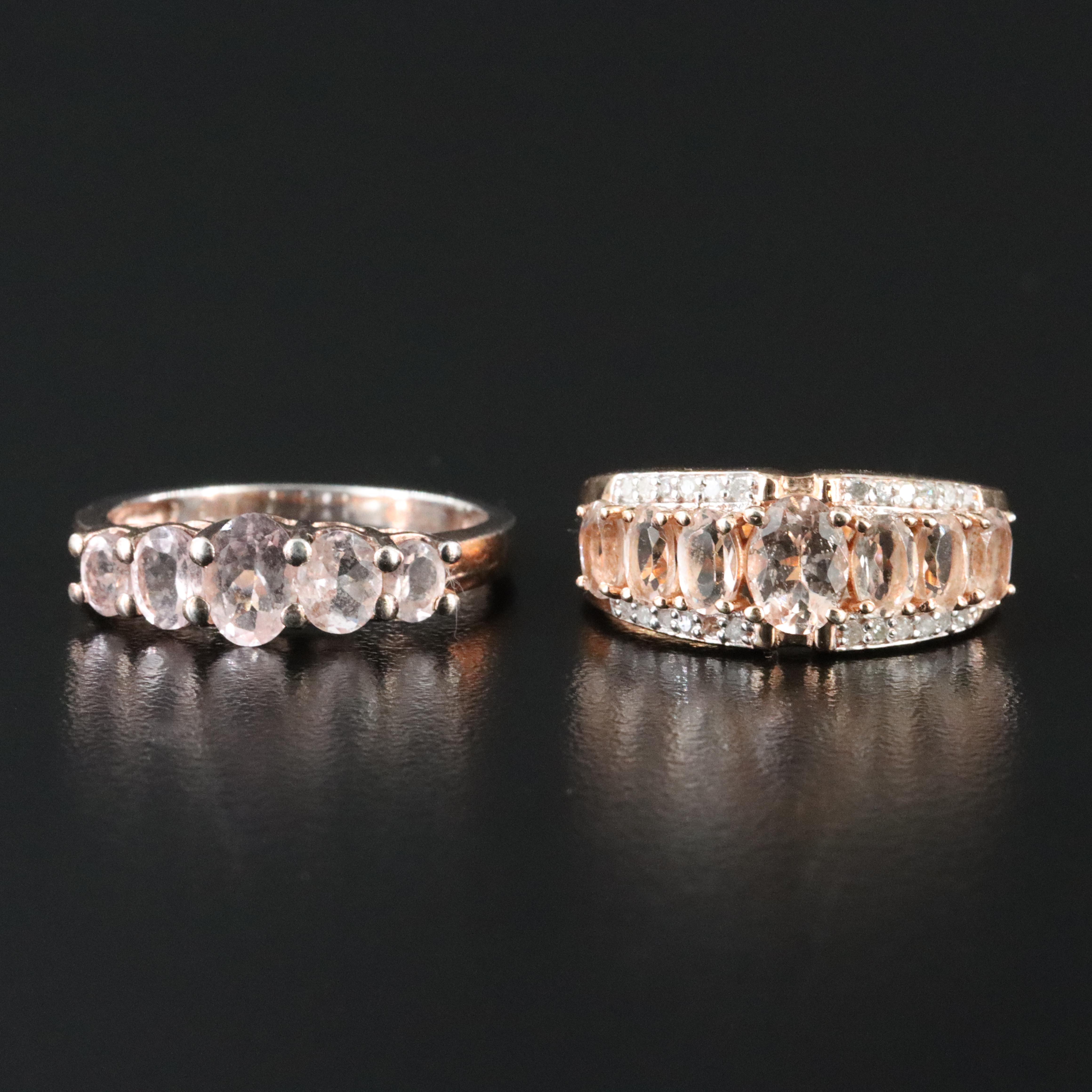 Sterling Morganite and Diamond Rings
