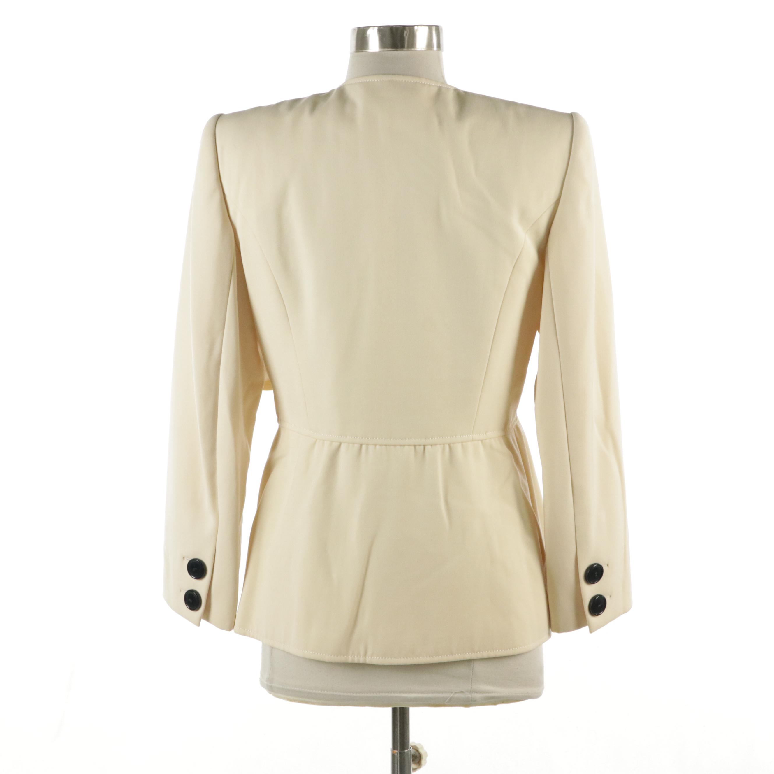 Valentino Couture Crepe Single-Breasted Belted Jacket in Ivory