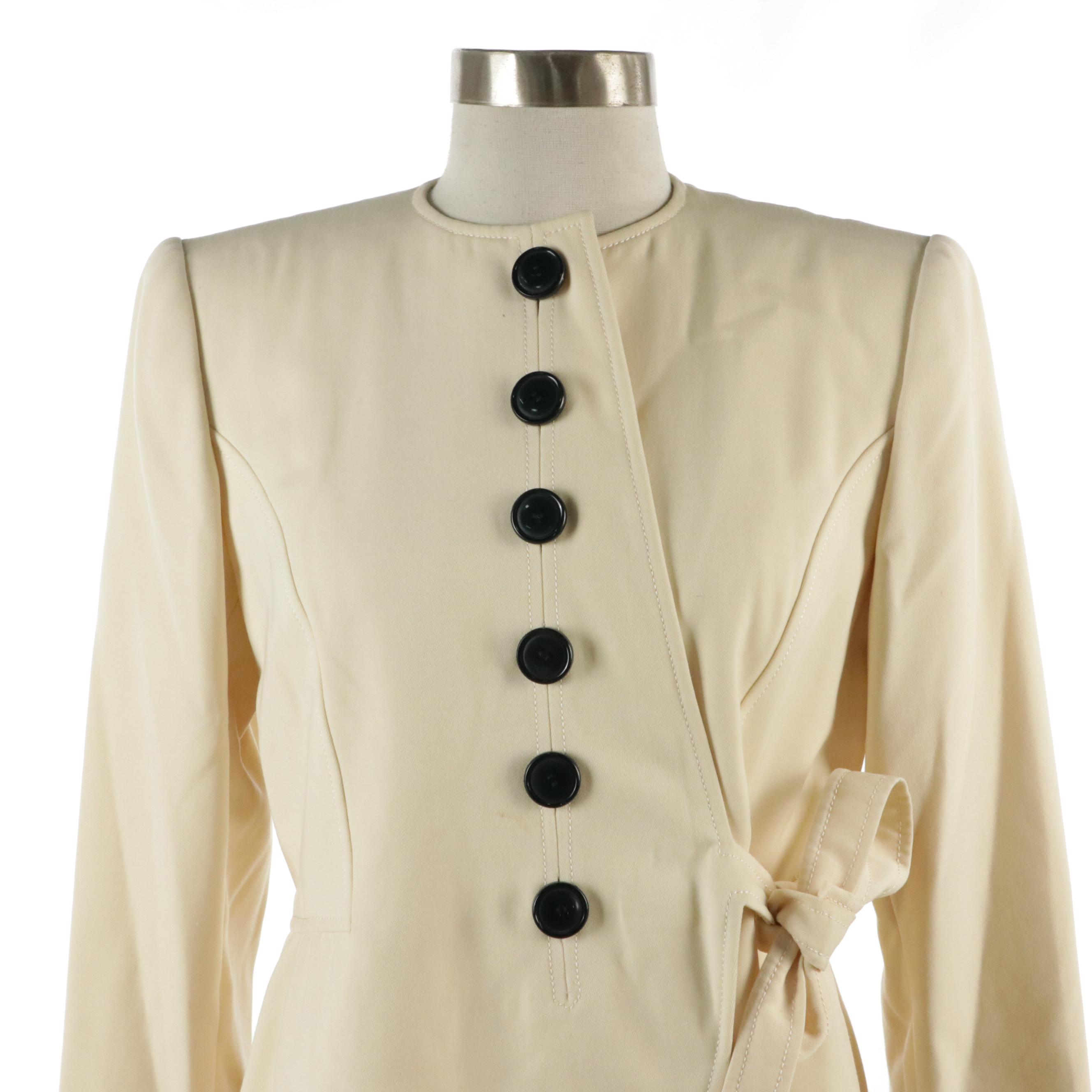 Valentino Couture Crepe Single-Breasted Belted Jacket in Ivory