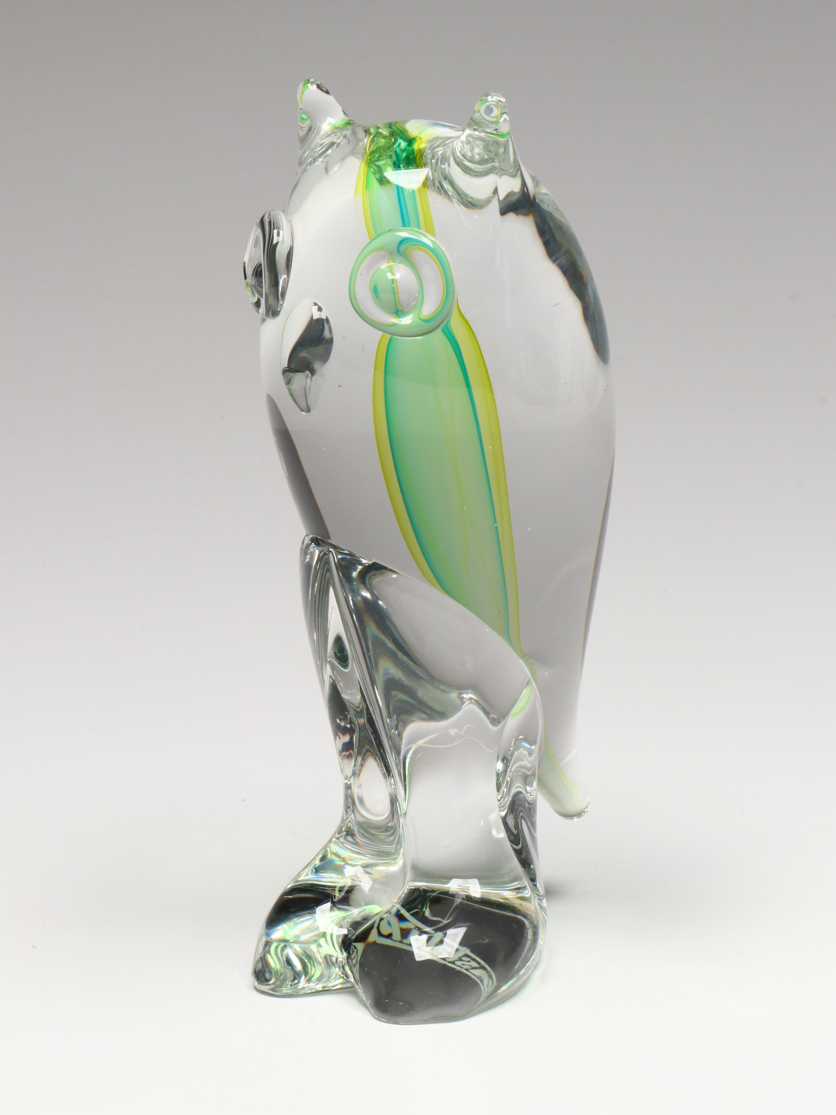 Kristaluxus Crystal Owl with Blue Glass Footed Bowl