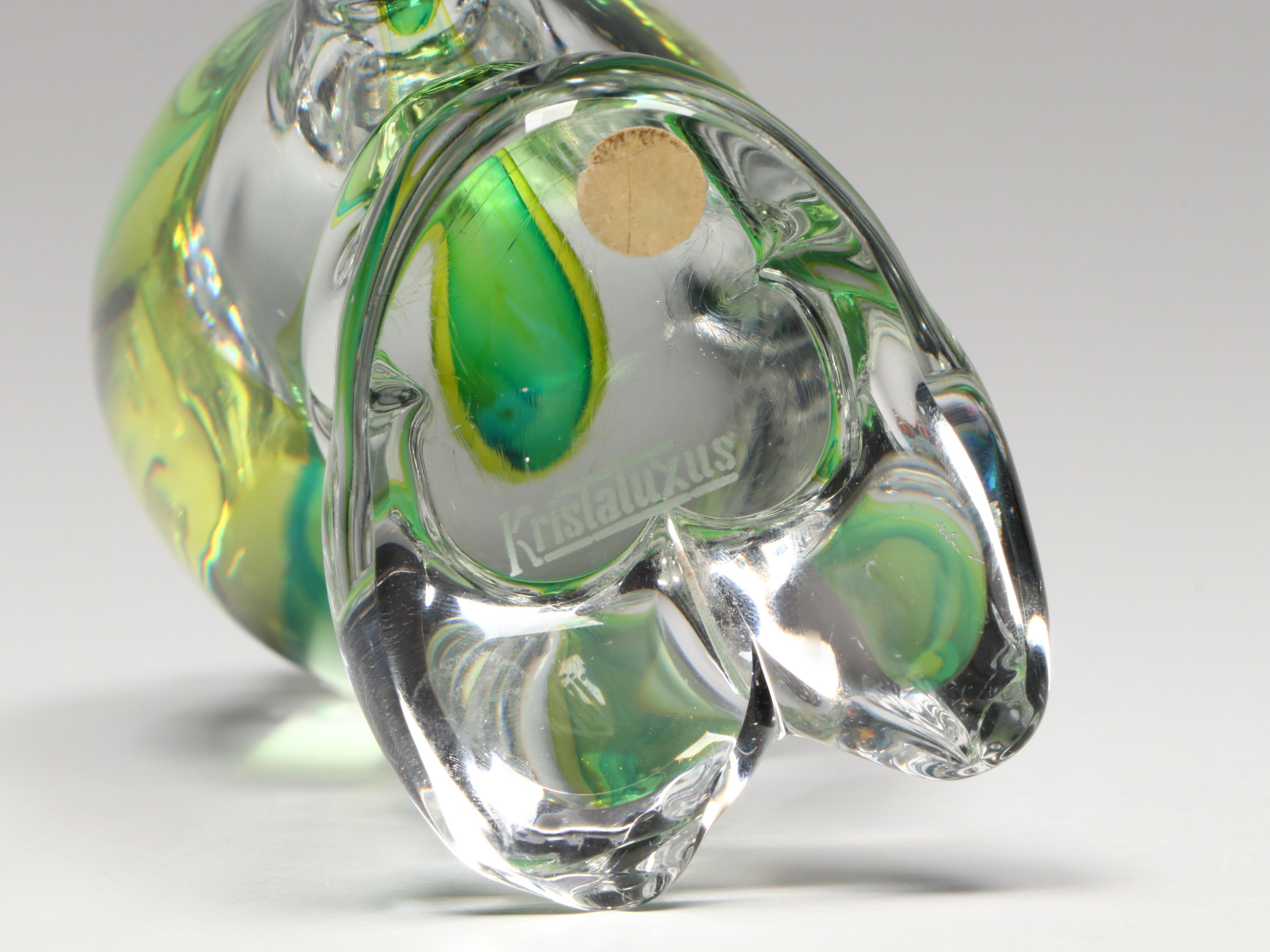 Kristaluxus Crystal Owl with Blue Glass Footed Bowl