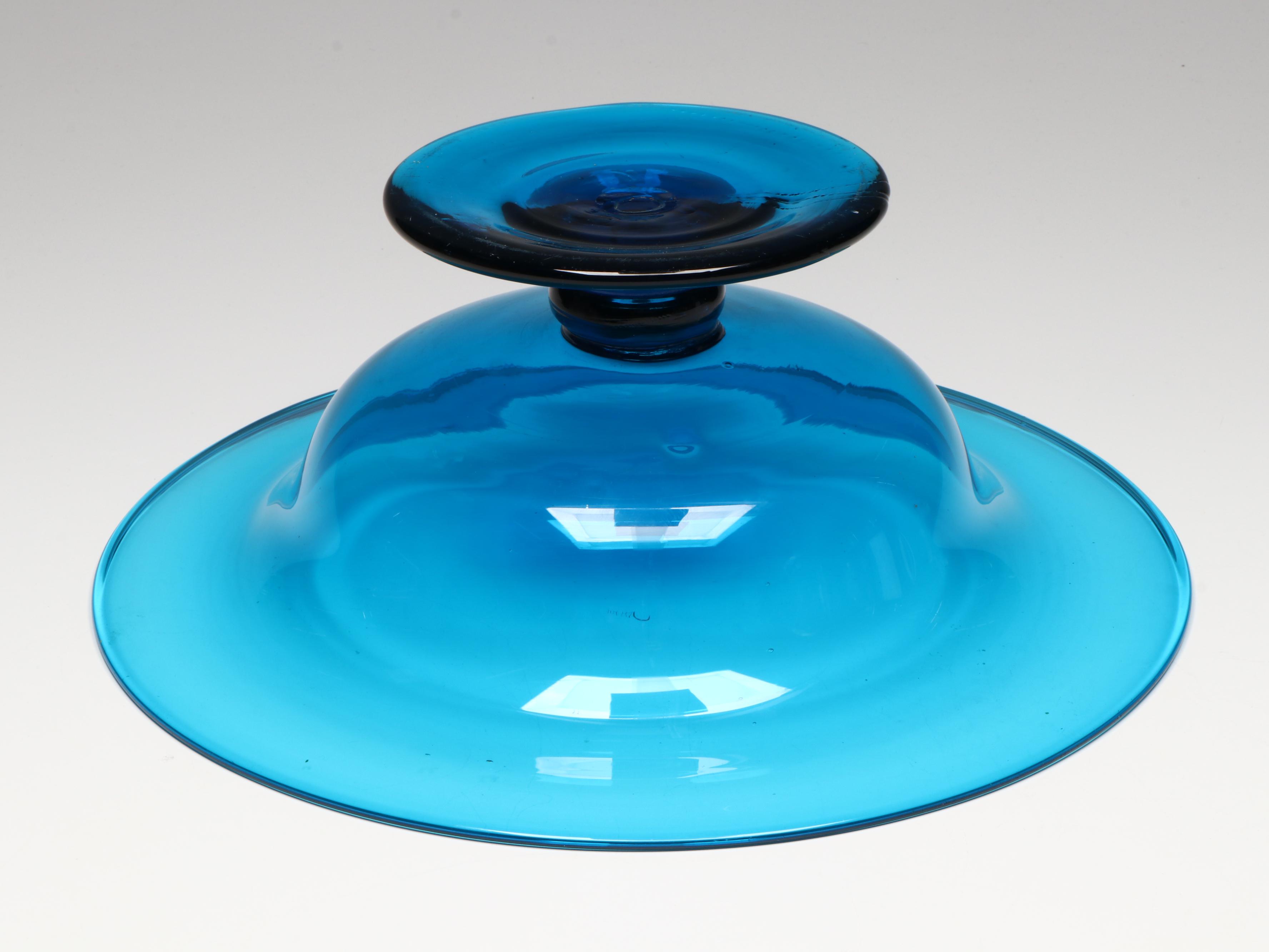 Kristaluxus Crystal Owl with Blue Glass Footed Bowl