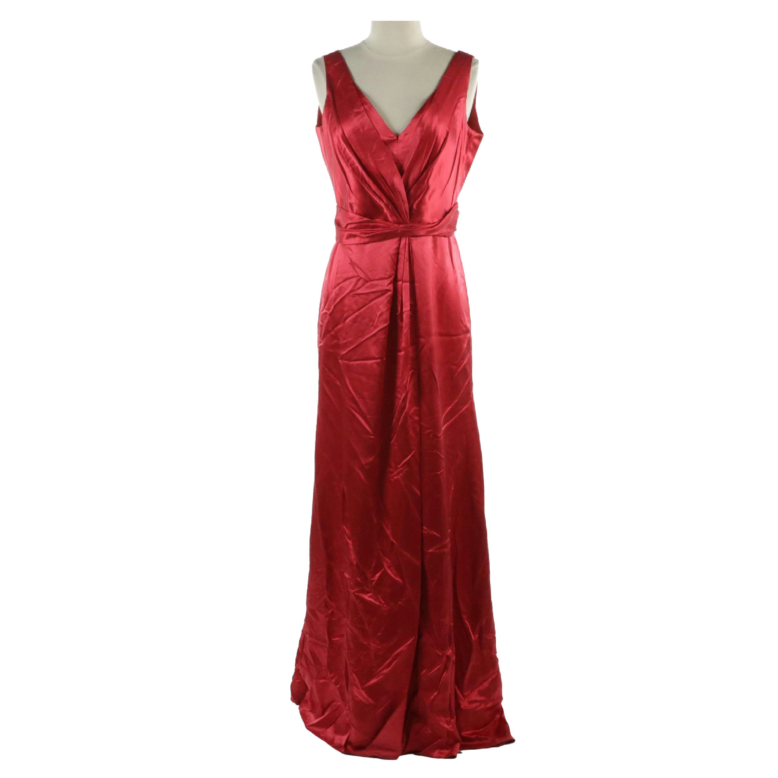 Armani Collezioni Wrapped V-Neck Evening Gown in Red Silk