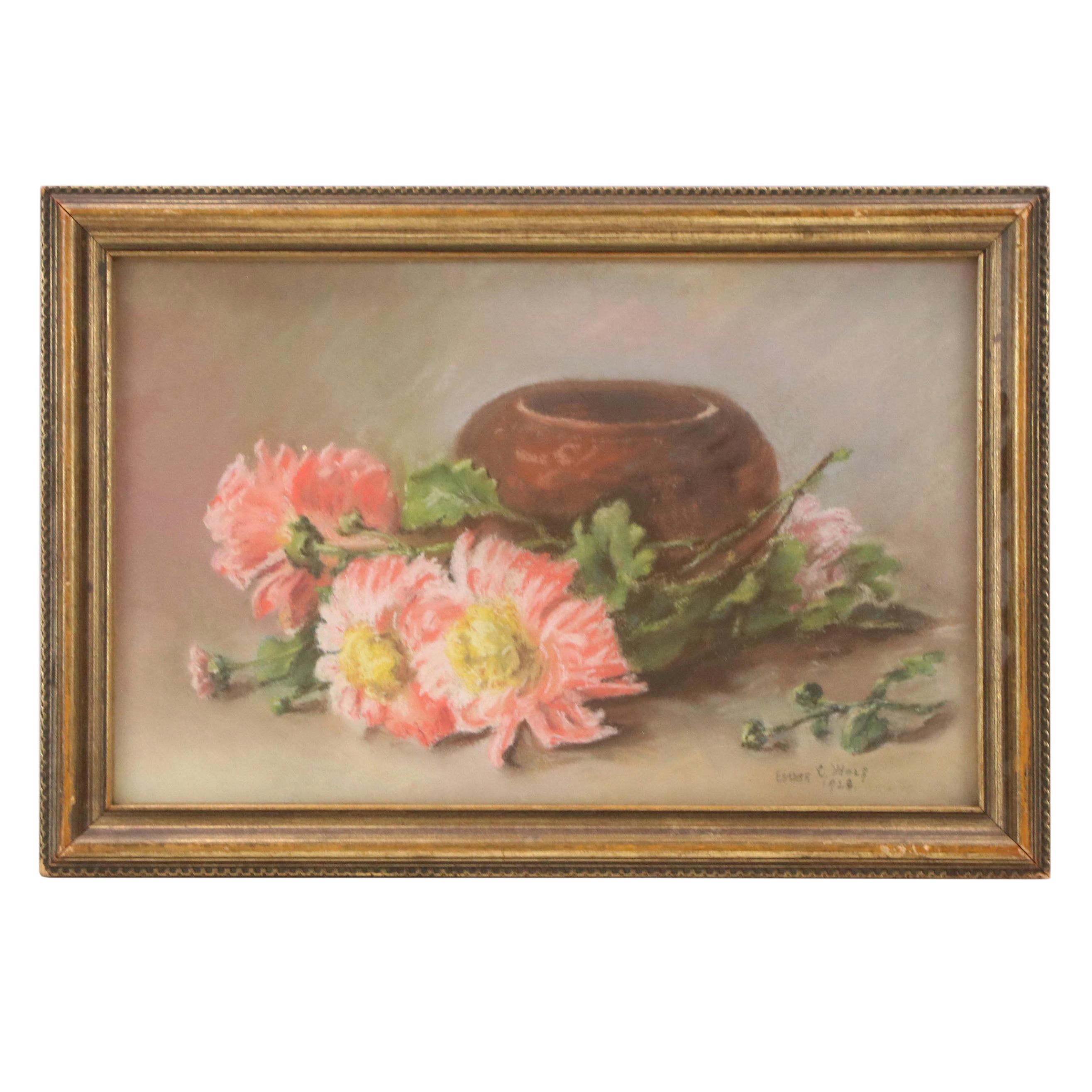 Esther C. Wolf Pastel Still Life with Pink Flowers