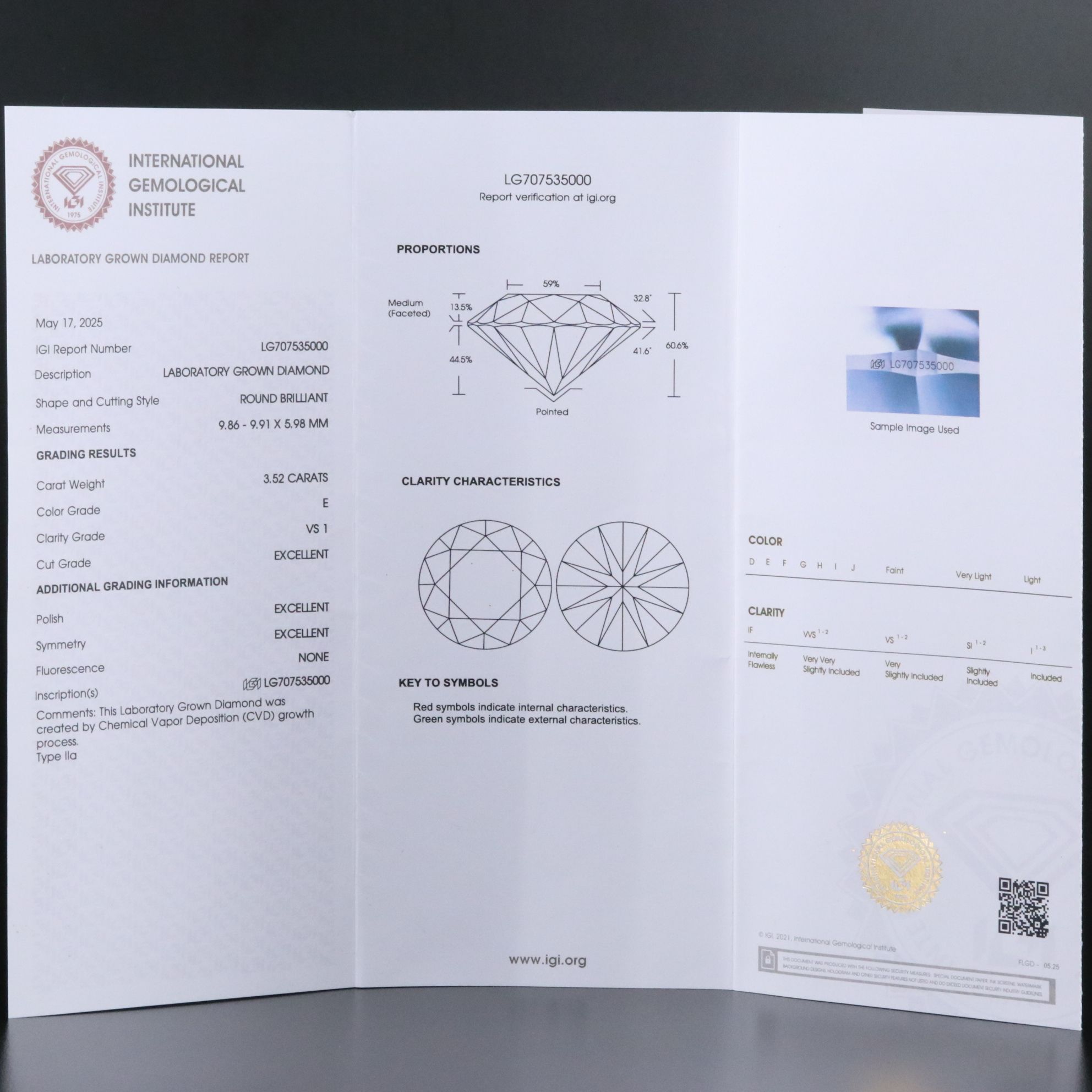 Loose 3.52 CT Lab Grown Diamond with IGI Report