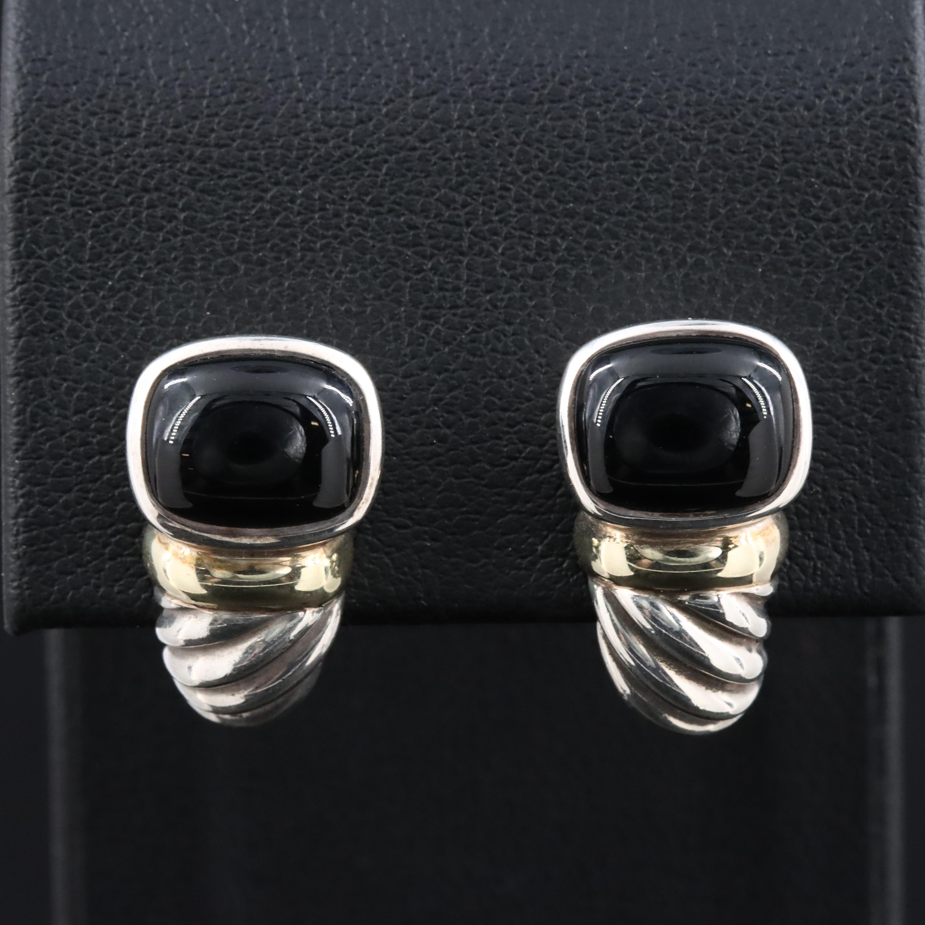 David Yurman Sterling and Black Onyx Shrimp Earrings with 14K Accents