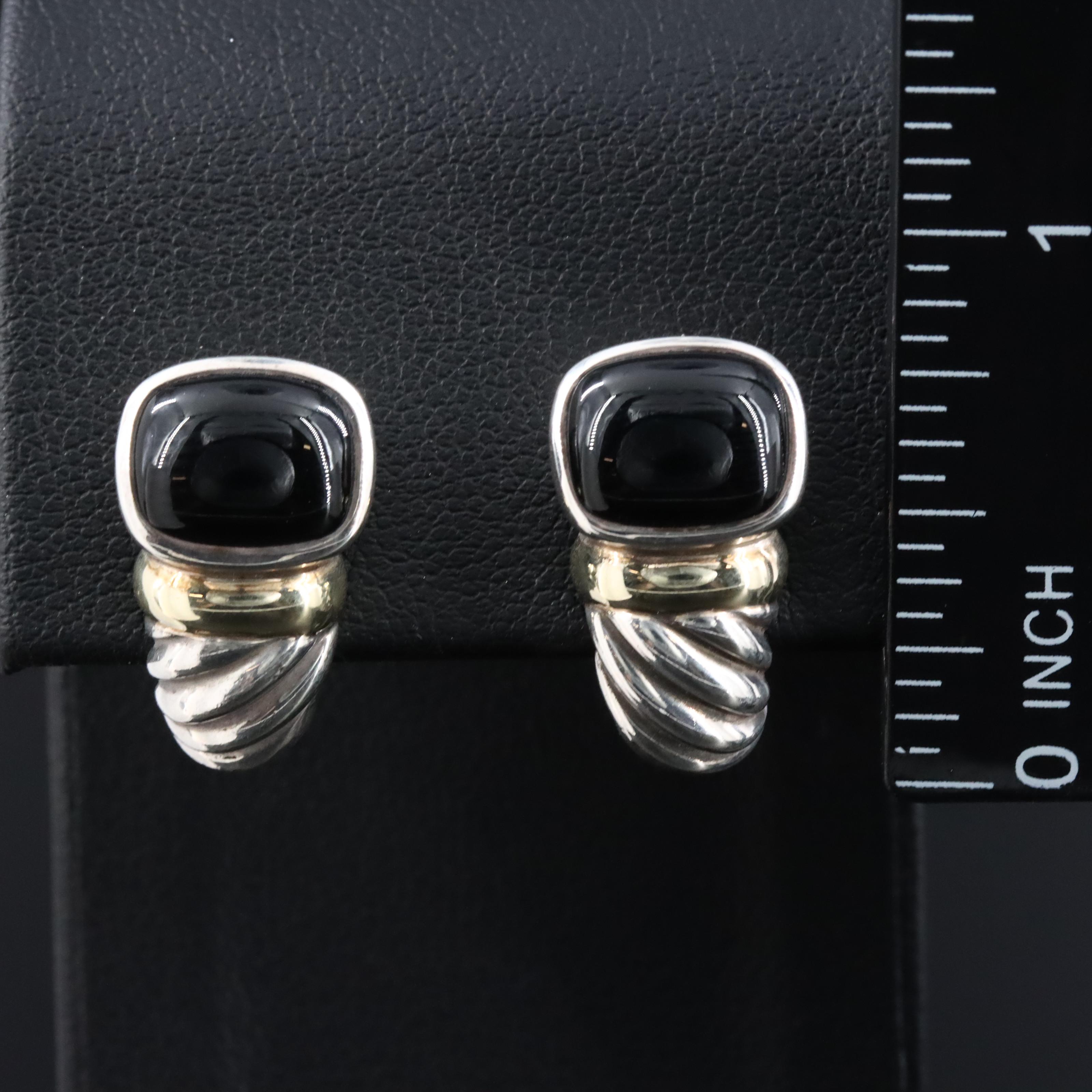 David Yurman Sterling and Black Onyx Shrimp Earrings with 14K Accents