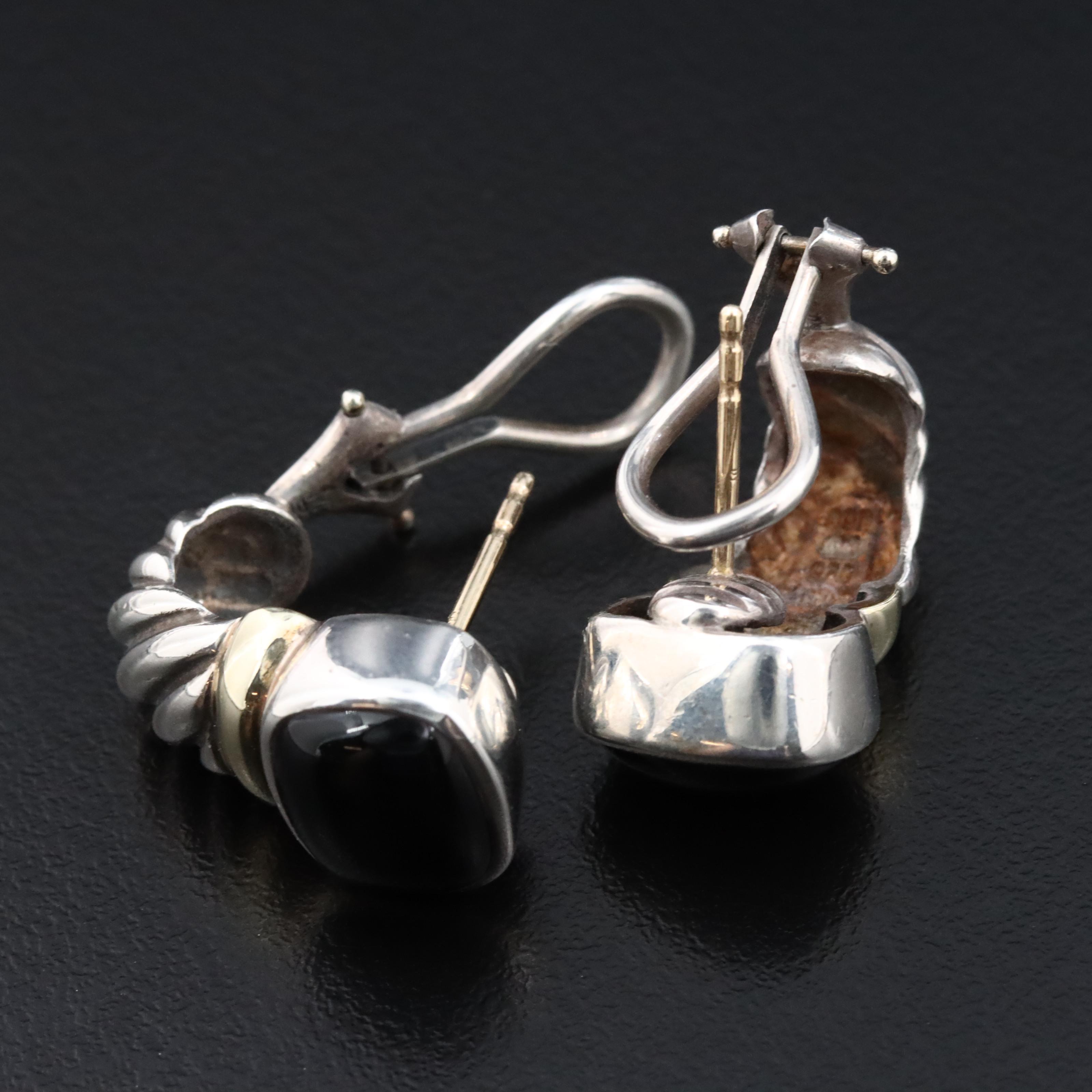 David Yurman Sterling and Black Onyx Shrimp Earrings with 14K Accents