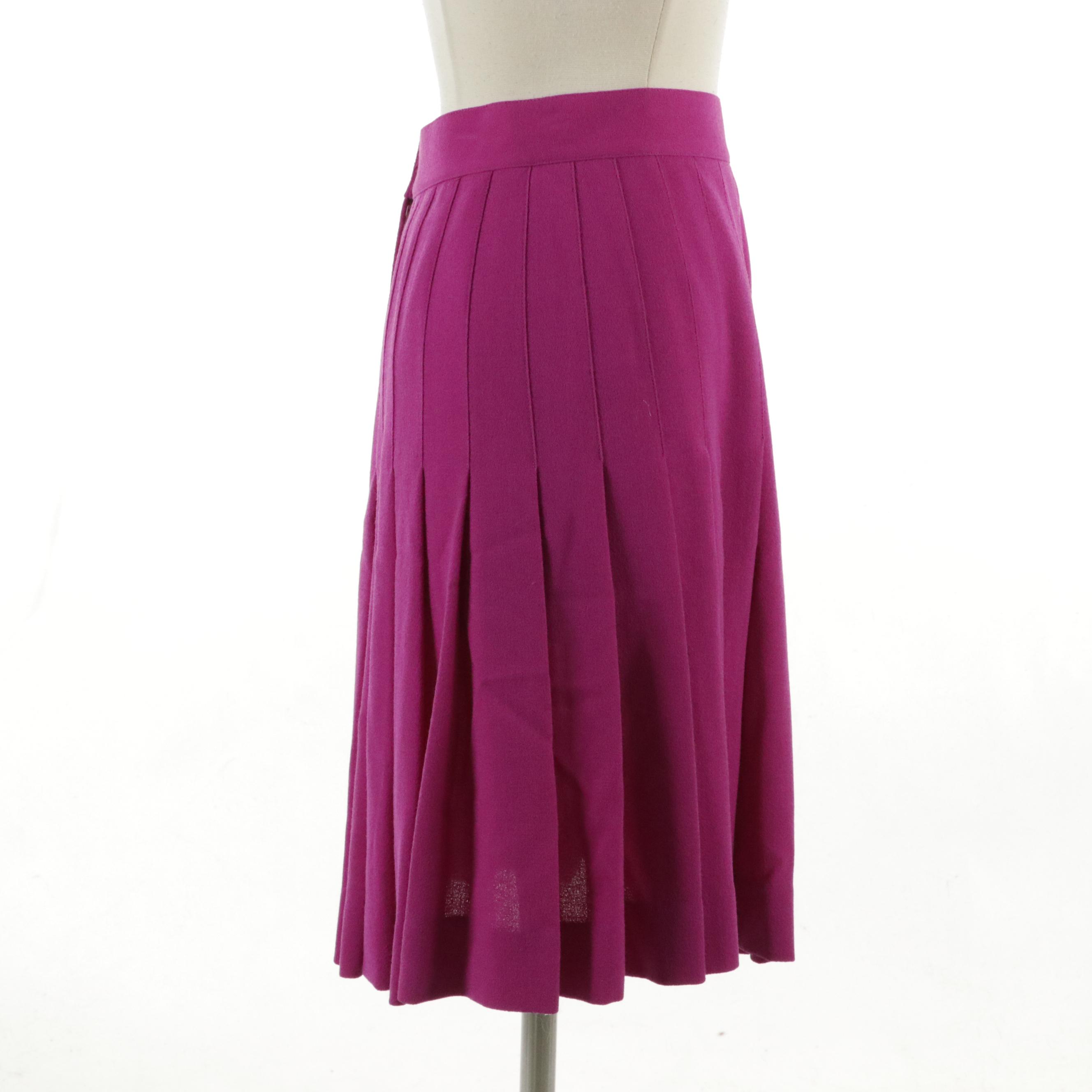 Celine Magenta Wool Pleated Skirt