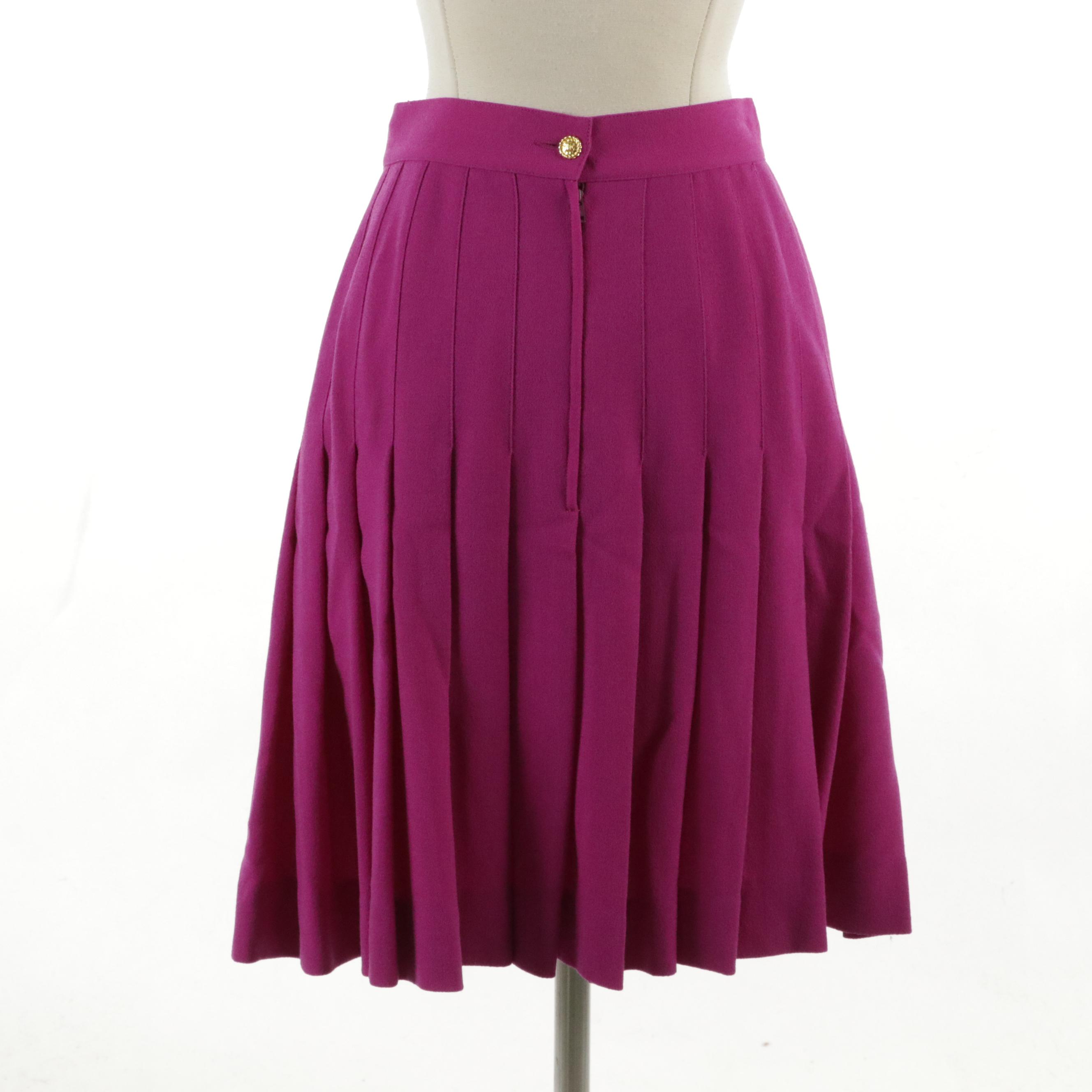 Celine Magenta Wool Pleated Skirt