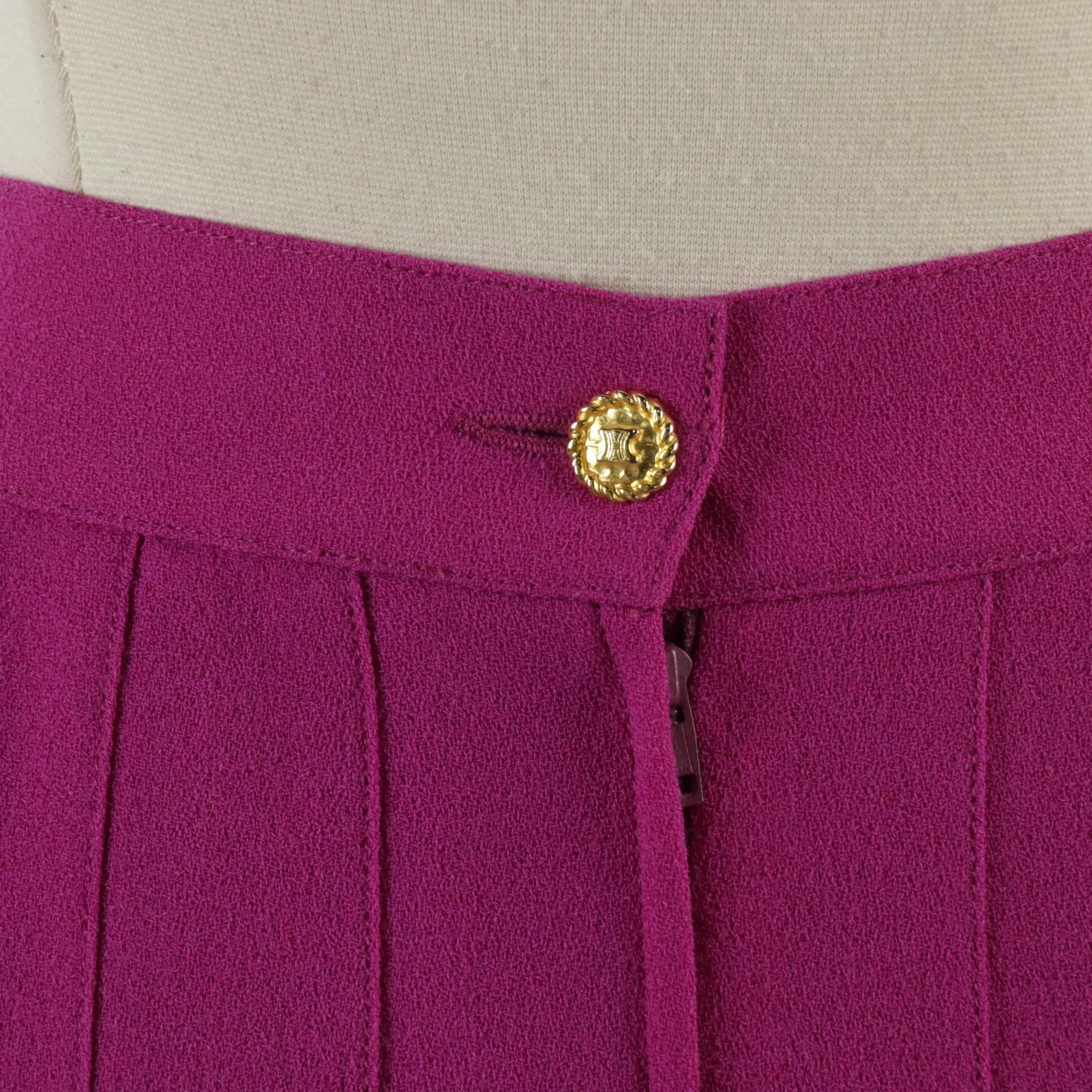 Celine Magenta Wool Pleated Skirt