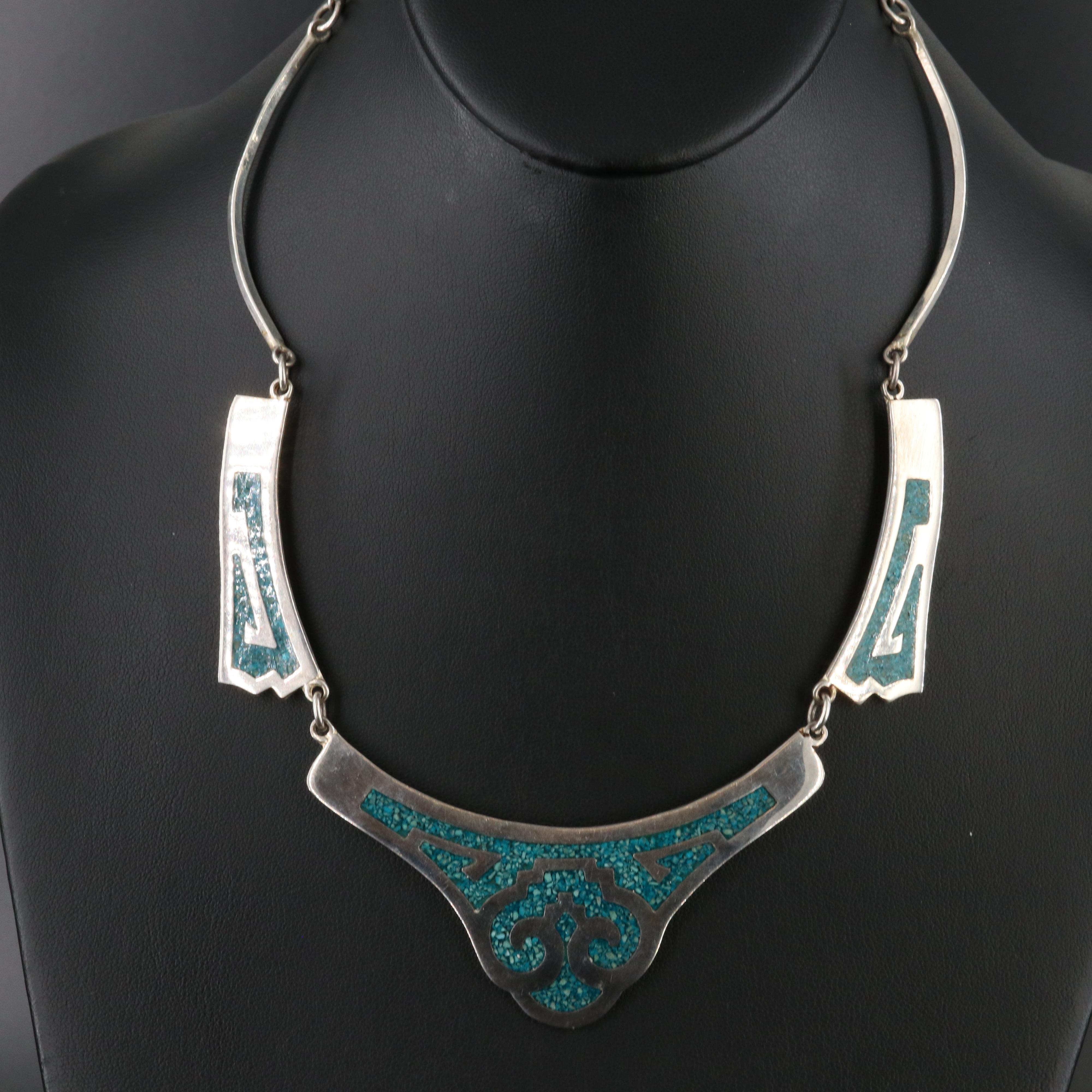 Stone Inlay Curved Collar Necklace