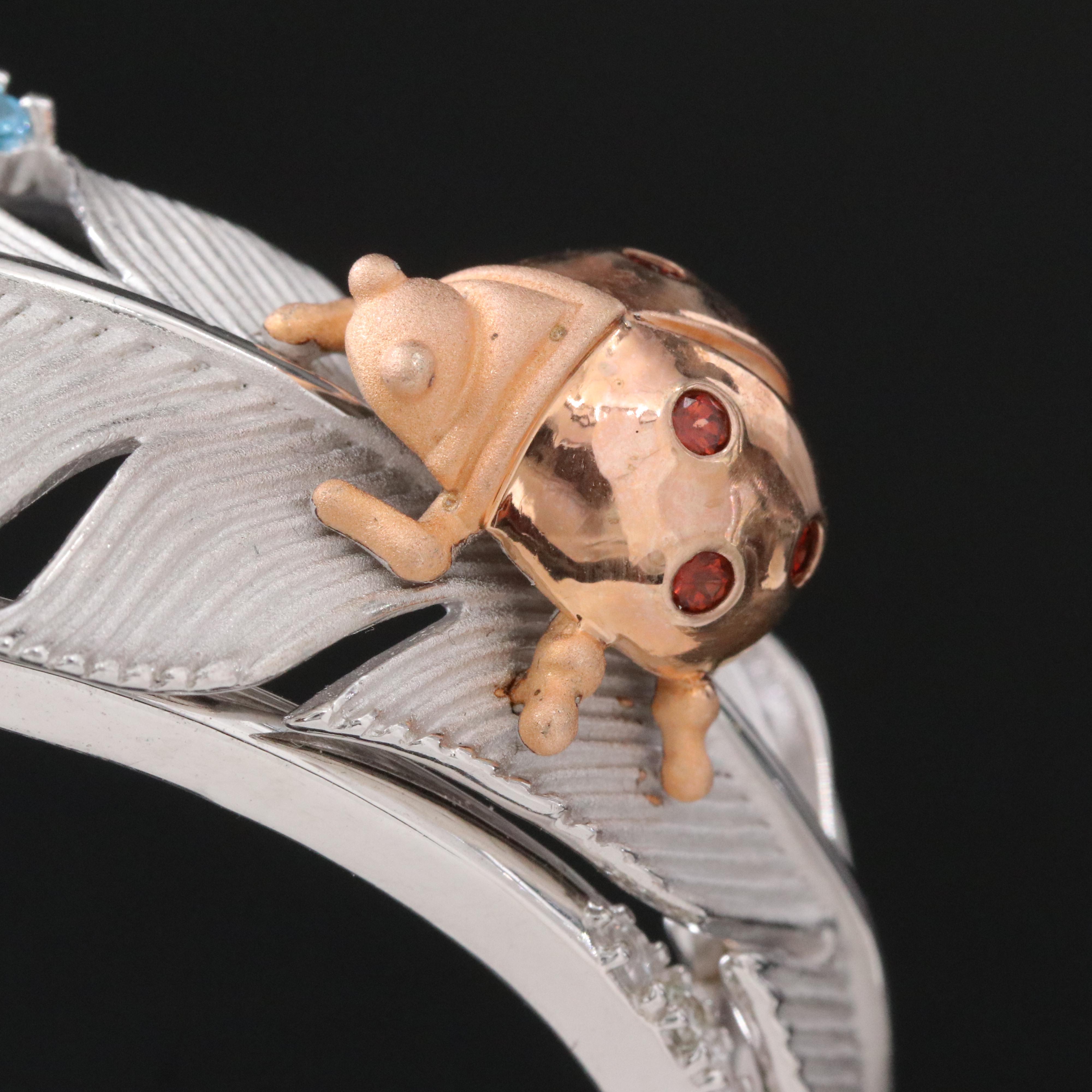 Sterling Garnet, Topaz and Peridot Two-Tone Leaf Beetle Cuff