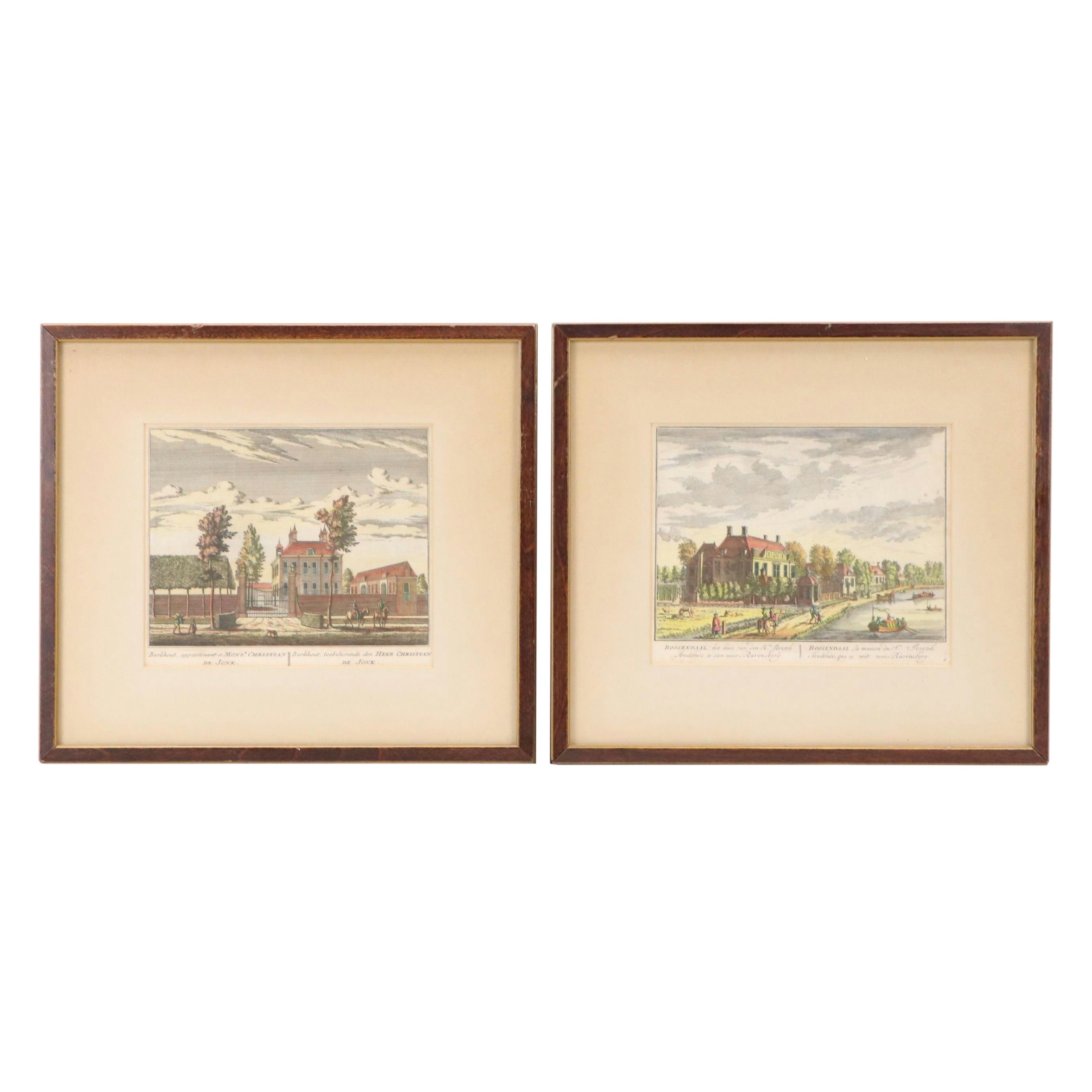 Pair of Hand-Colored Engravings Including Dutch Estate of Roosendahl