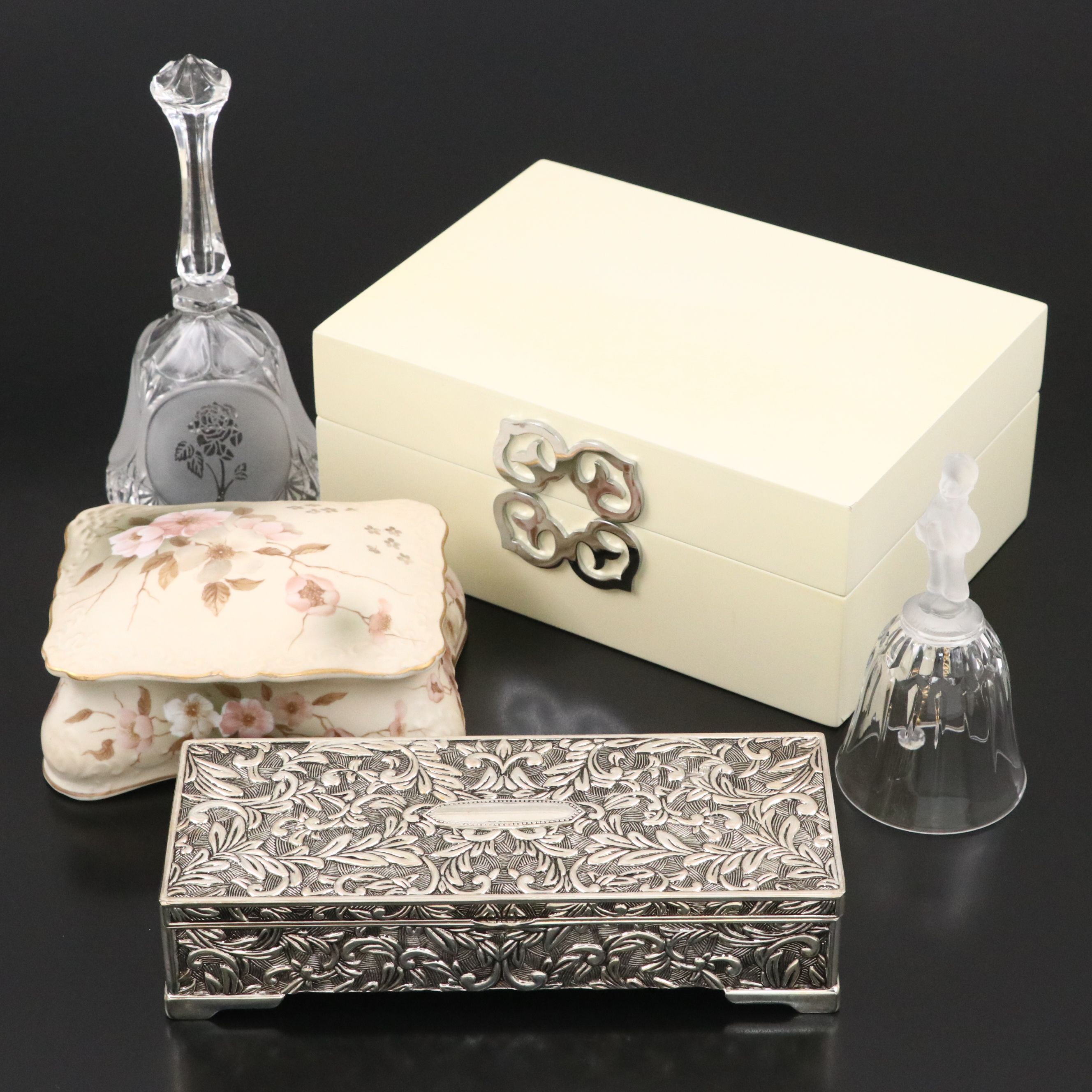 Godinger Silver Plate Jewelry Box, Goebel Glass Bell, and More Vanity Décor