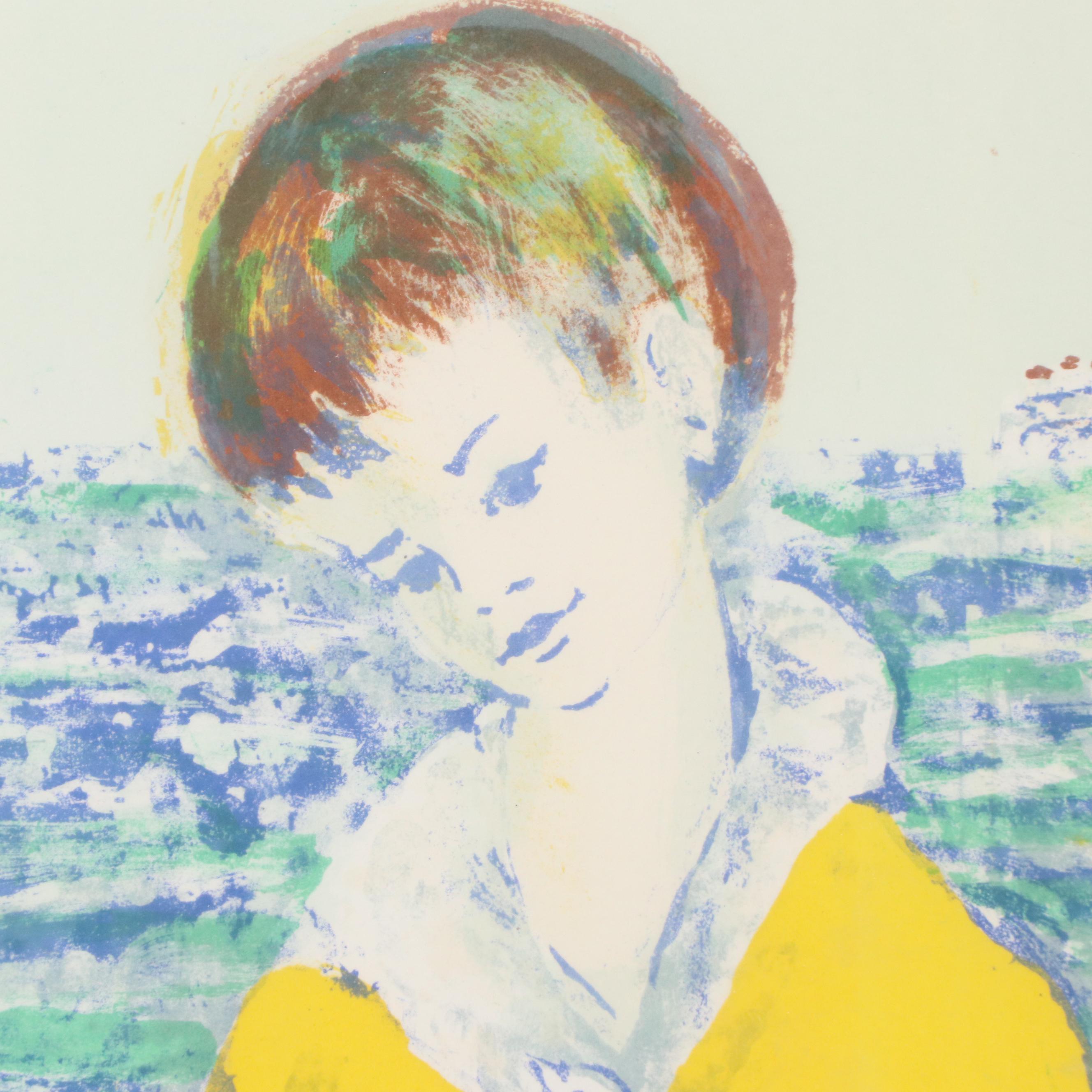 Jean Charnotet Lithograph of a Girl Holding Dove, 20th Century