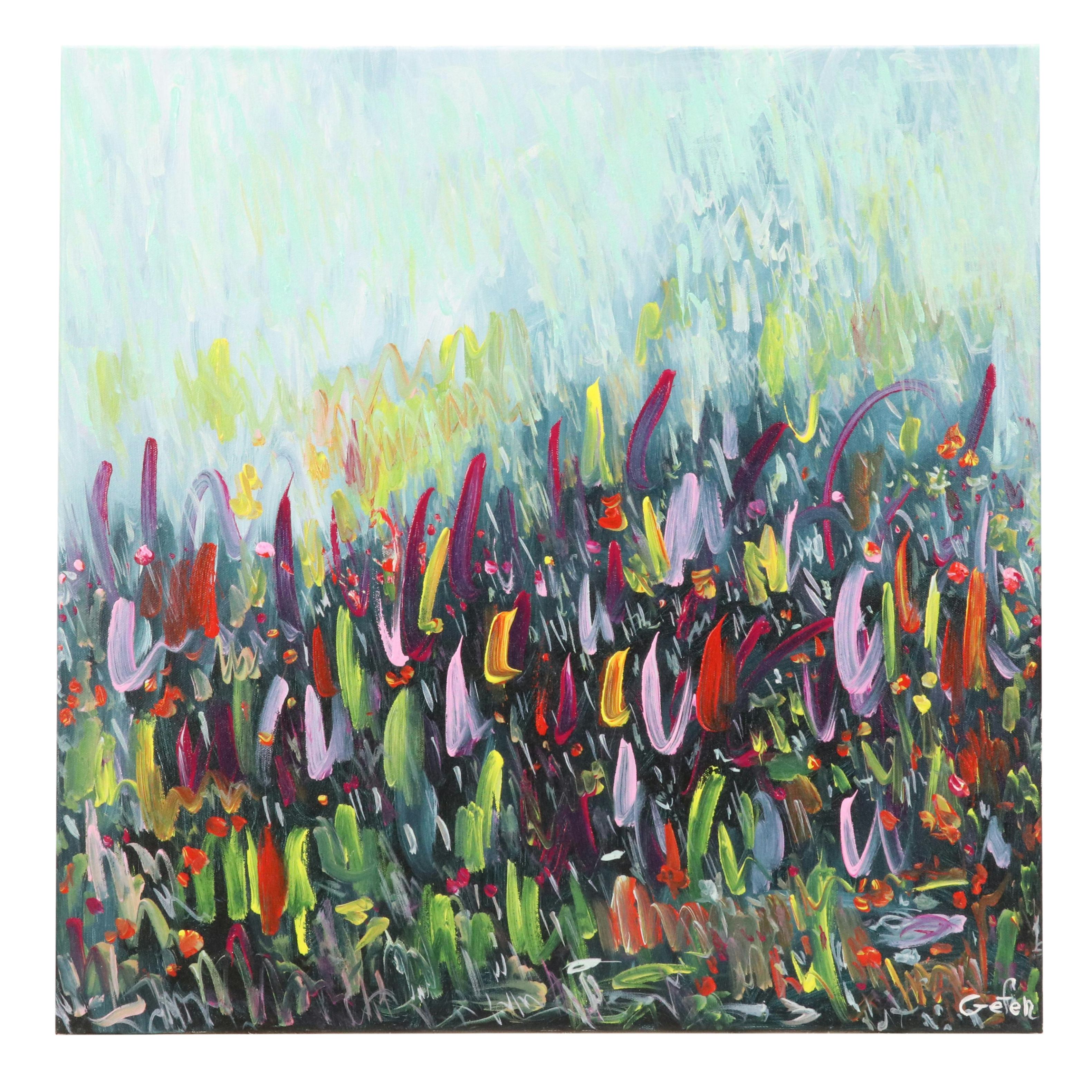 Saul Gefen Stylized Floral Acrylic Painting, 2025