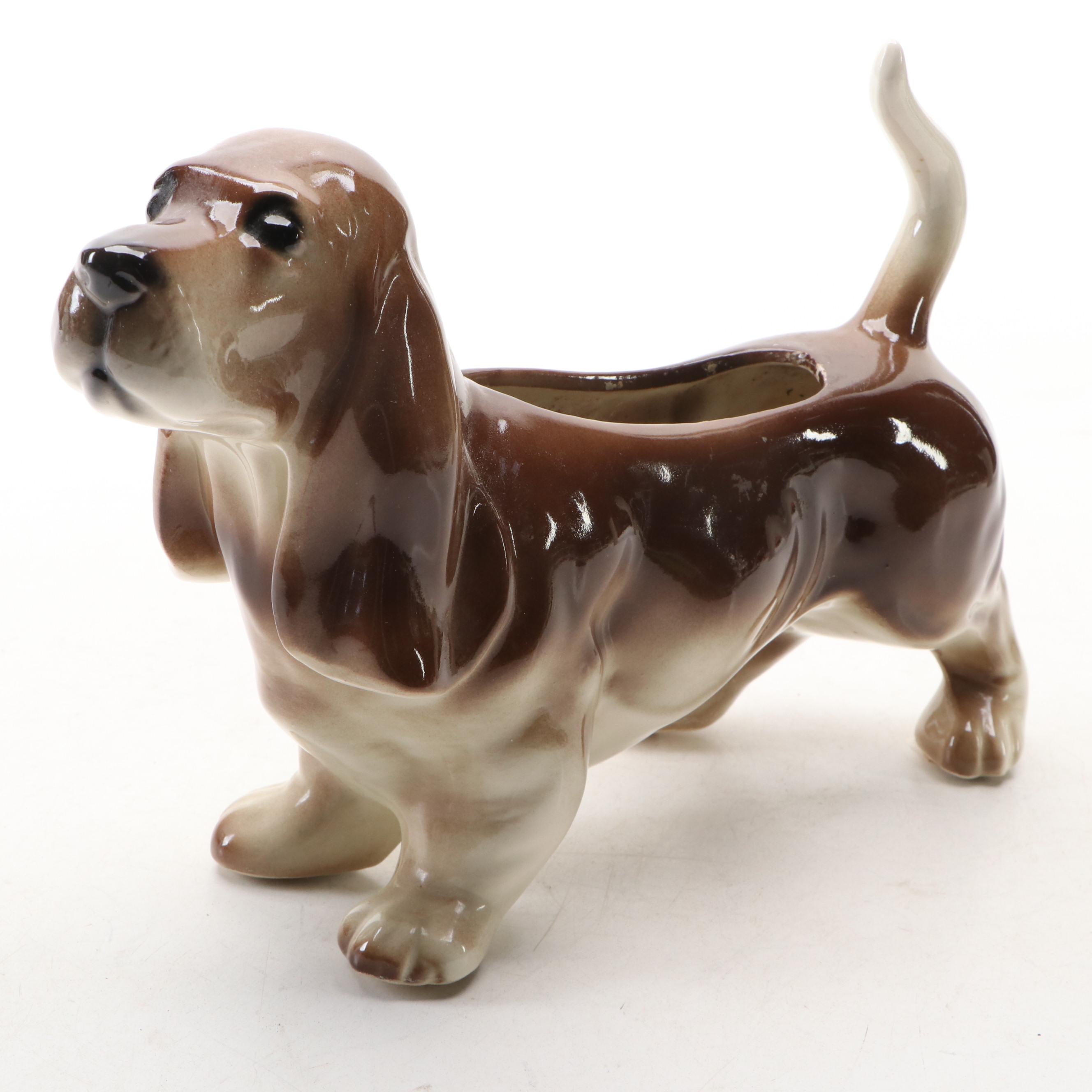 Ceramic Basset Hound Dog Planter, Mid-20th Century