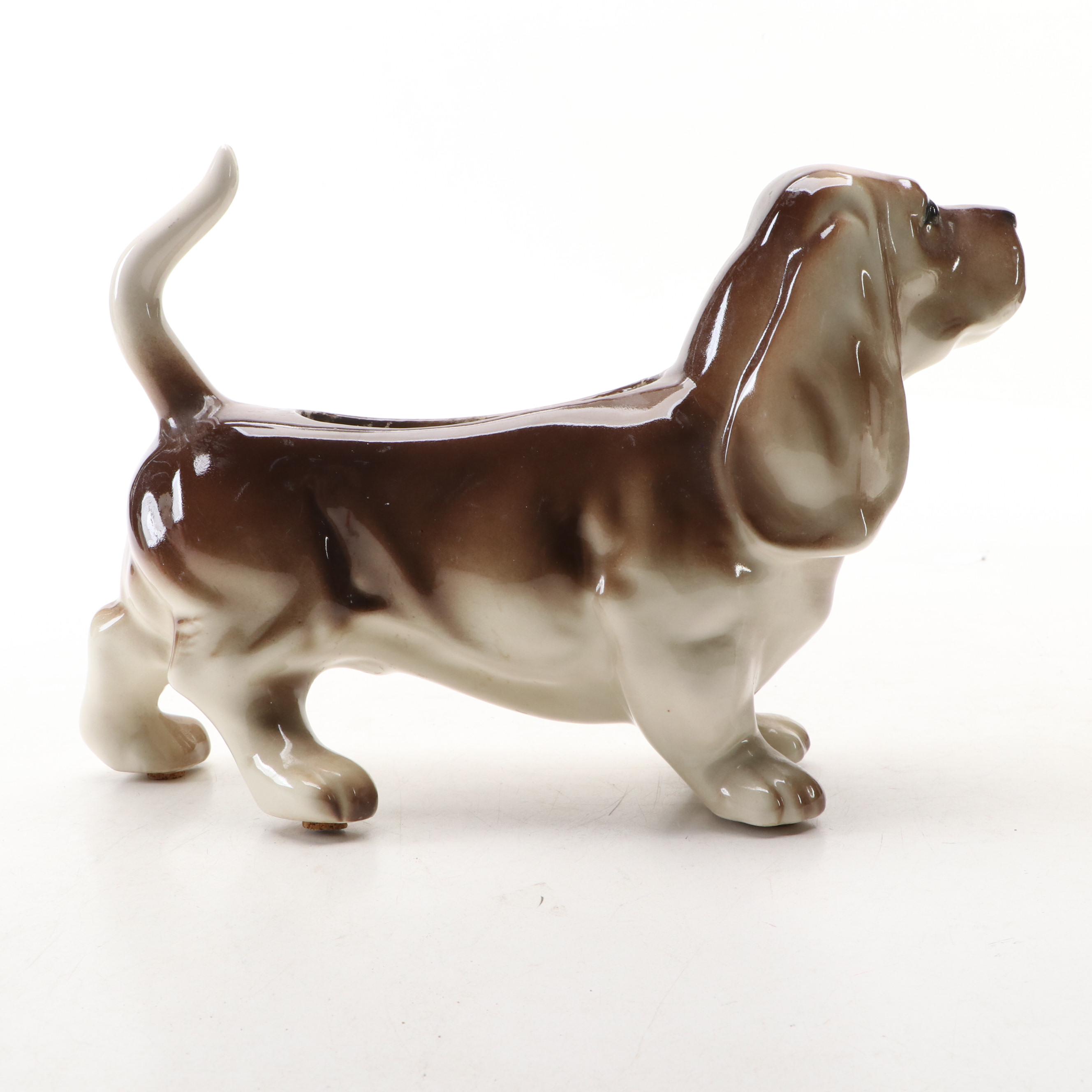 Ceramic Basset Hound Dog Planter, Mid-20th Century