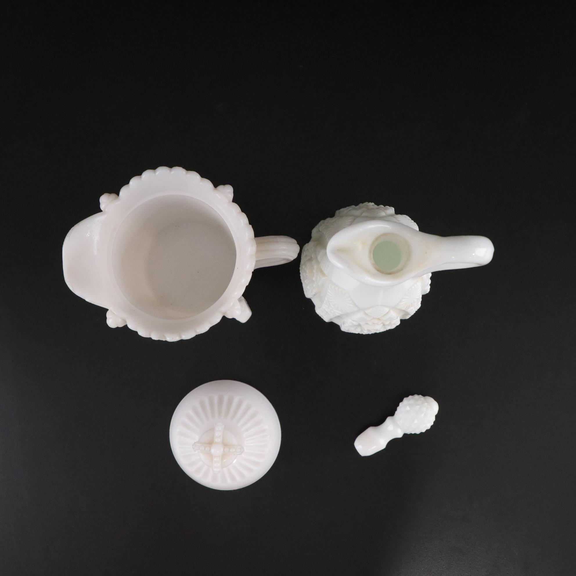 Milk Glass Covered Creamer, Salt & Pepper Shakers, Butter Dish, and More