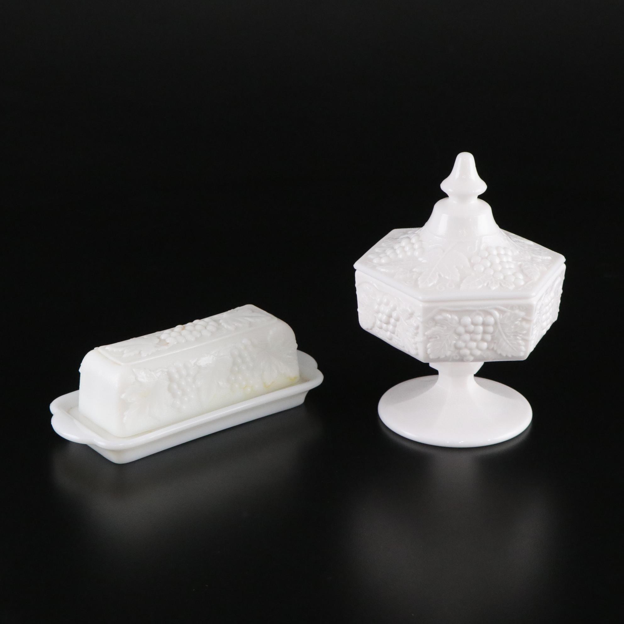 Milk Glass Covered Creamer, Salt & Pepper Shakers, Butter Dish, and More