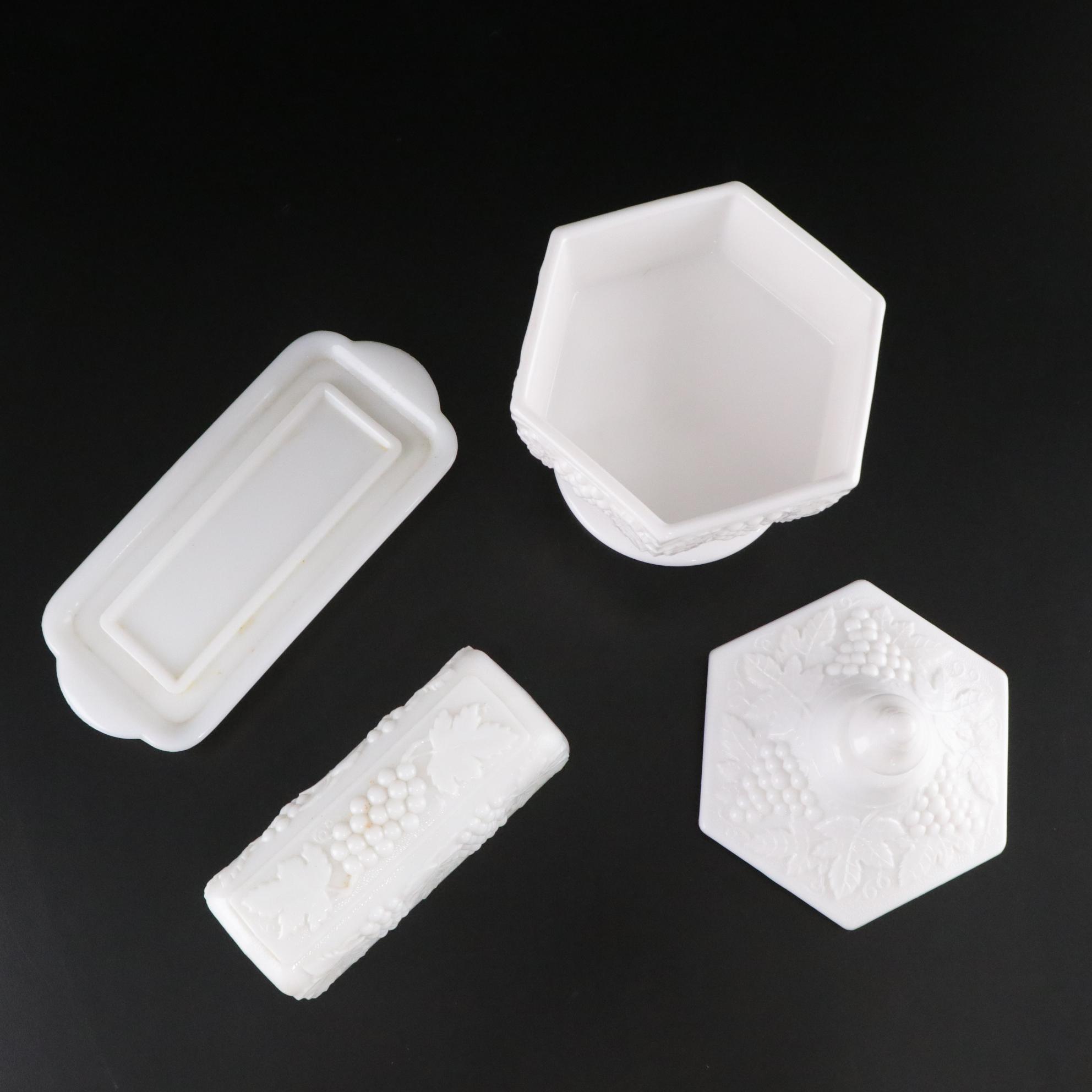 Milk Glass Covered Creamer, Salt & Pepper Shakers, Butter Dish, and More