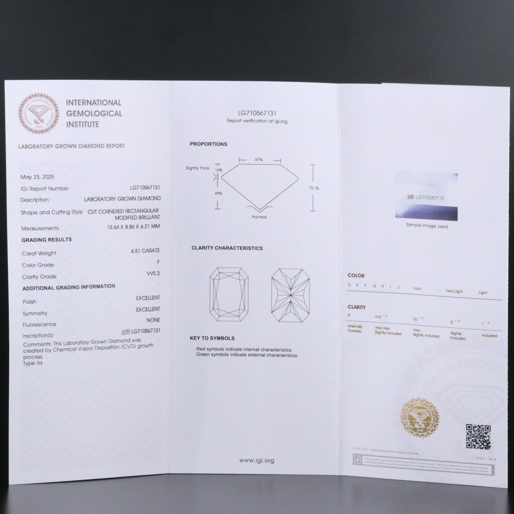 Loose 6.51 CT Lab Grown Diamond with IGI Report