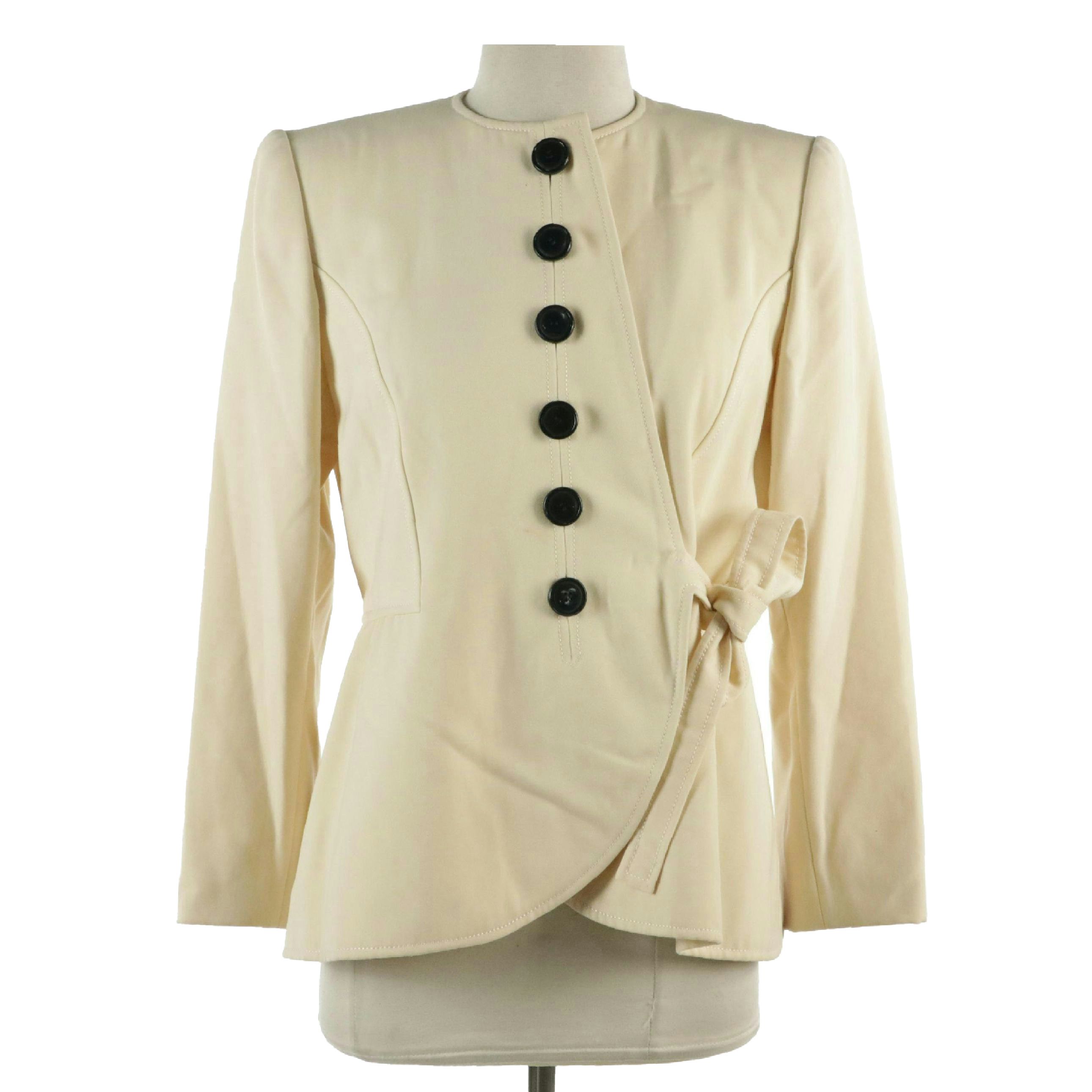 Valentino Couture Crepe Single-Breasted Belted Jacket in Ivory