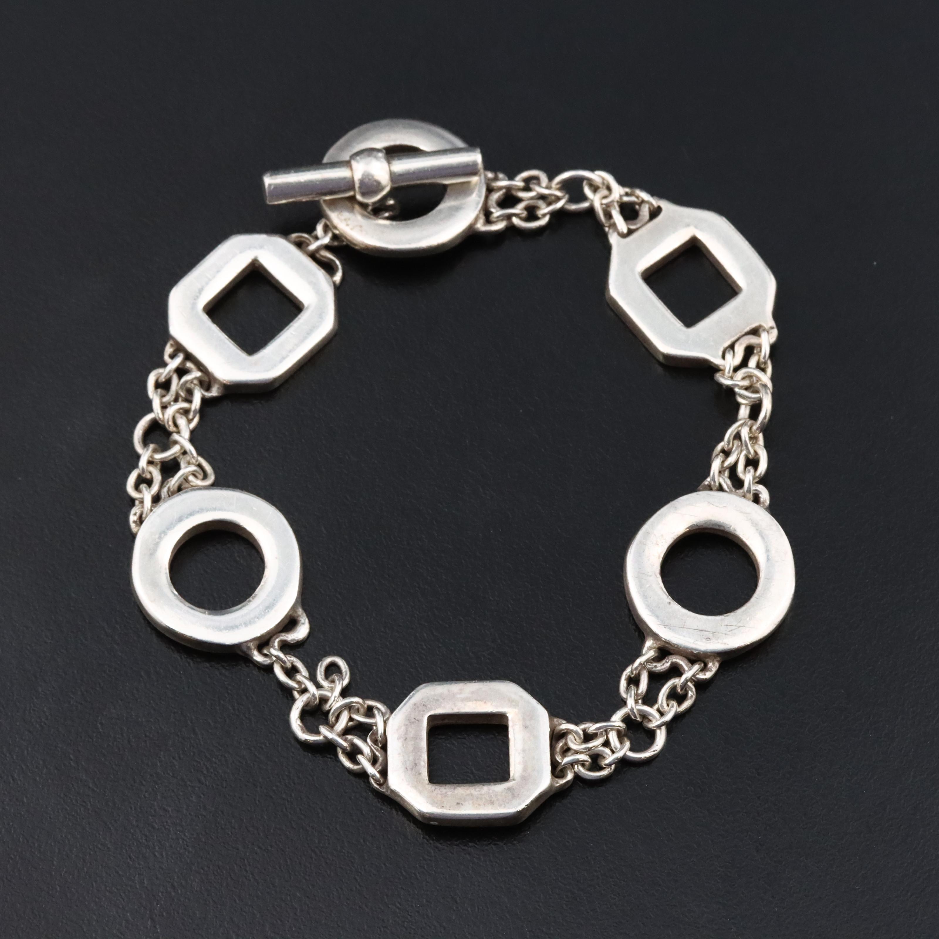 Sterling Circle and Square Station Bracelet