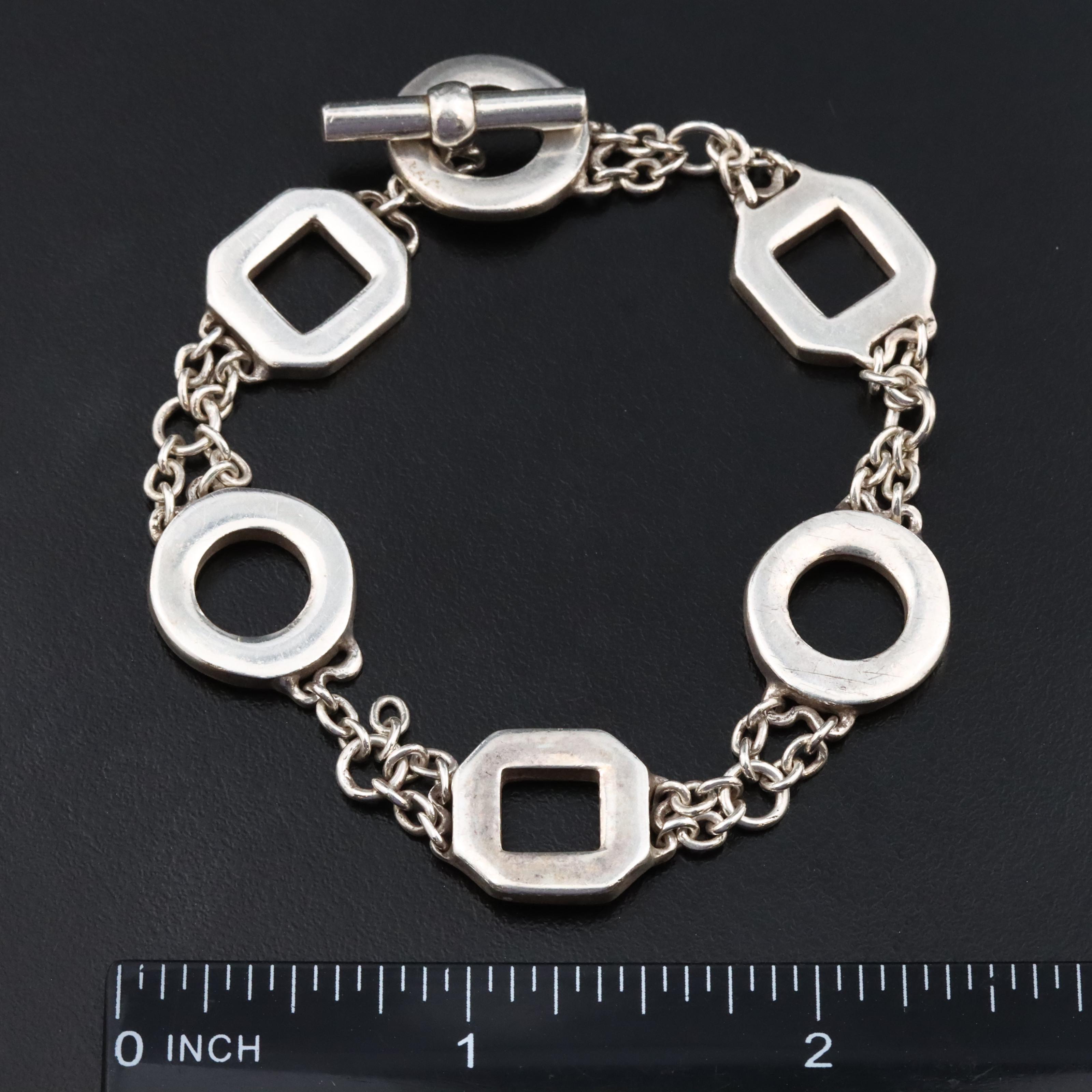 Sterling Circle and Square Station Bracelet