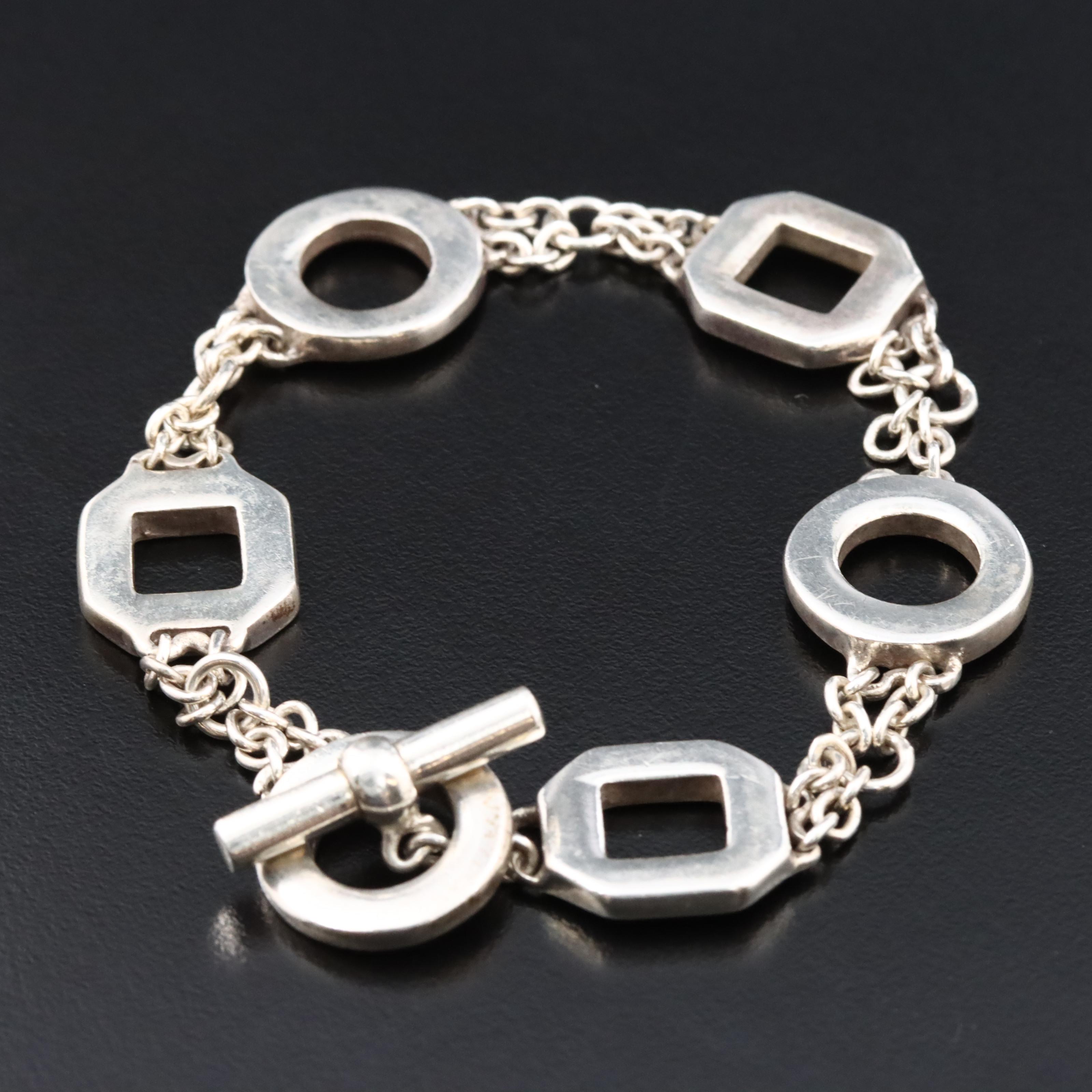 Sterling Circle and Square Station Bracelet