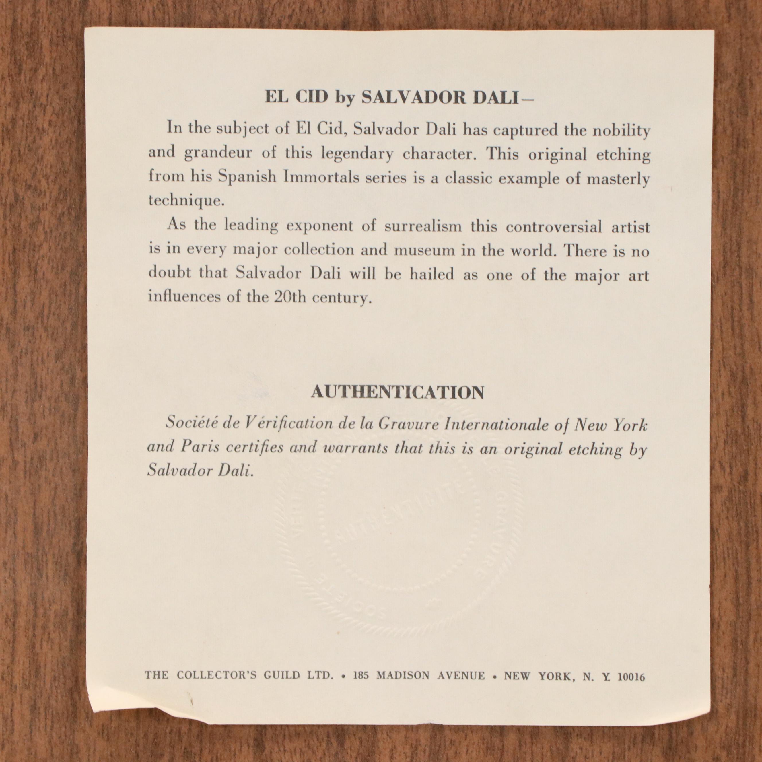 Salvador Dalí Restrike Etching "El Cid"