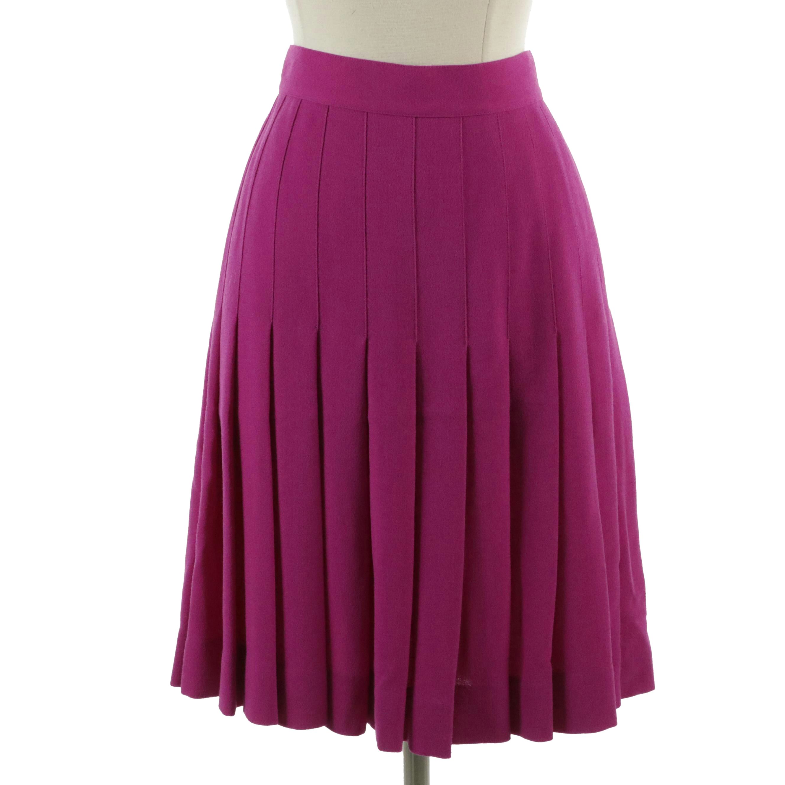 Celine Magenta Wool Pleated Skirt