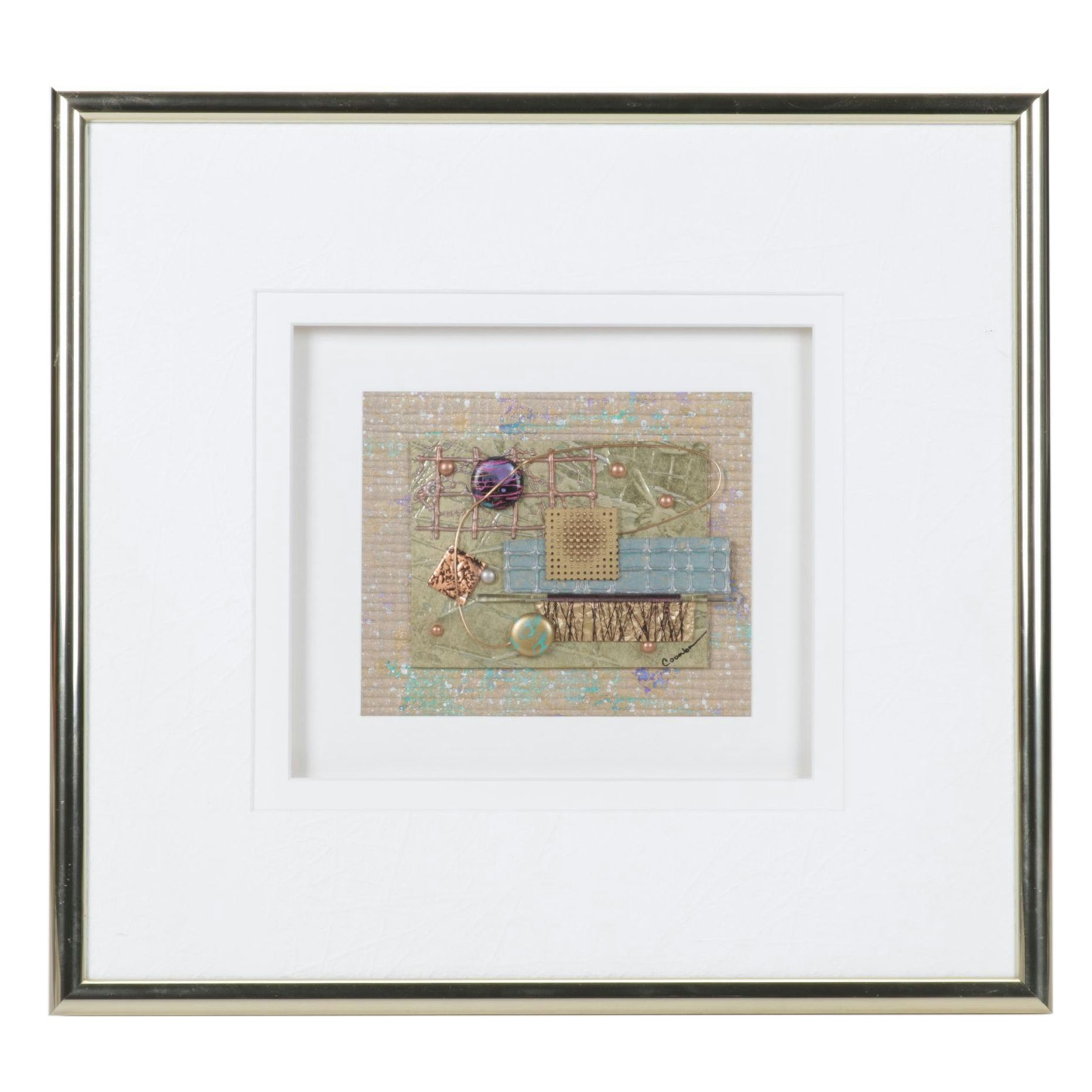 Coomba Gold and Neon Colored Metallic Mixed Media Collage, 21st C