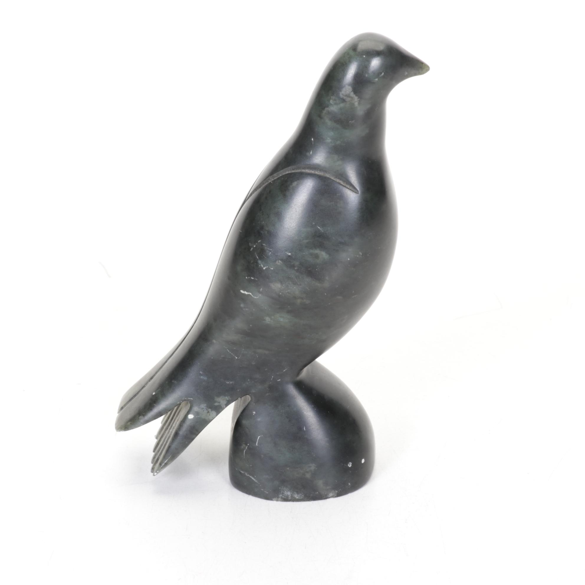 Ross Parkinson Signed Soapstone Raven With Blackware Pottery