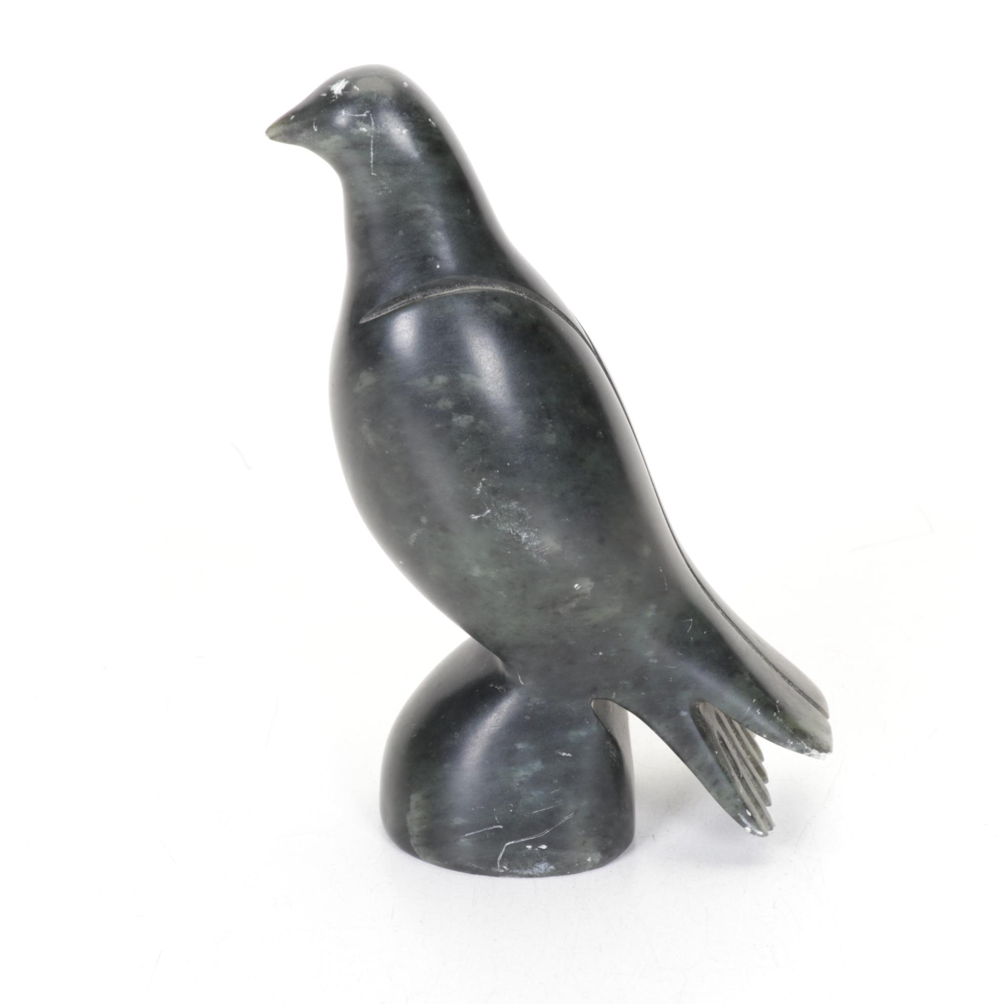 Ross Parkinson Signed Soapstone Raven With Blackware Pottery