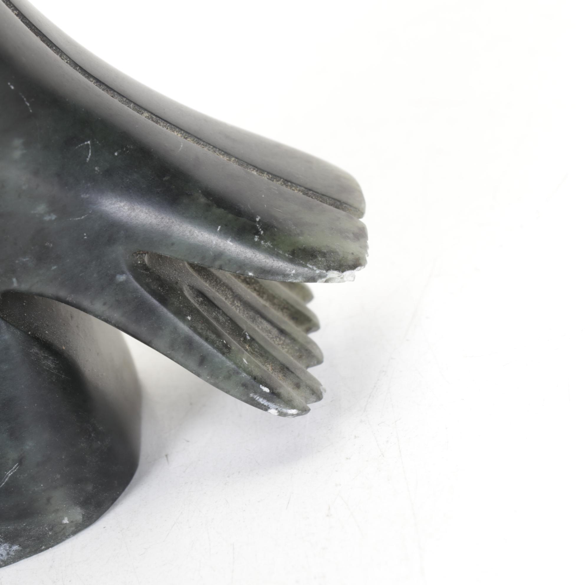 Ross Parkinson Signed Soapstone Raven With Blackware Pottery