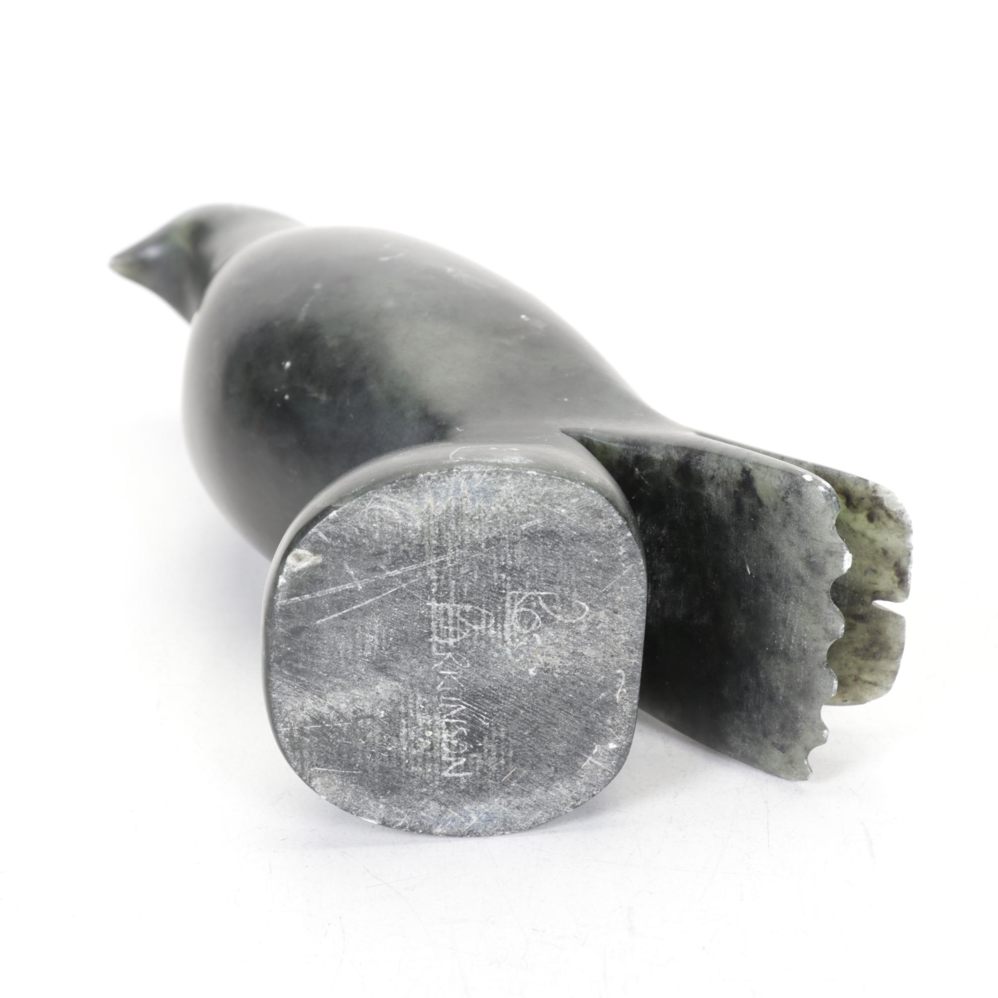 Ross Parkinson Signed Soapstone Raven With Blackware Pottery