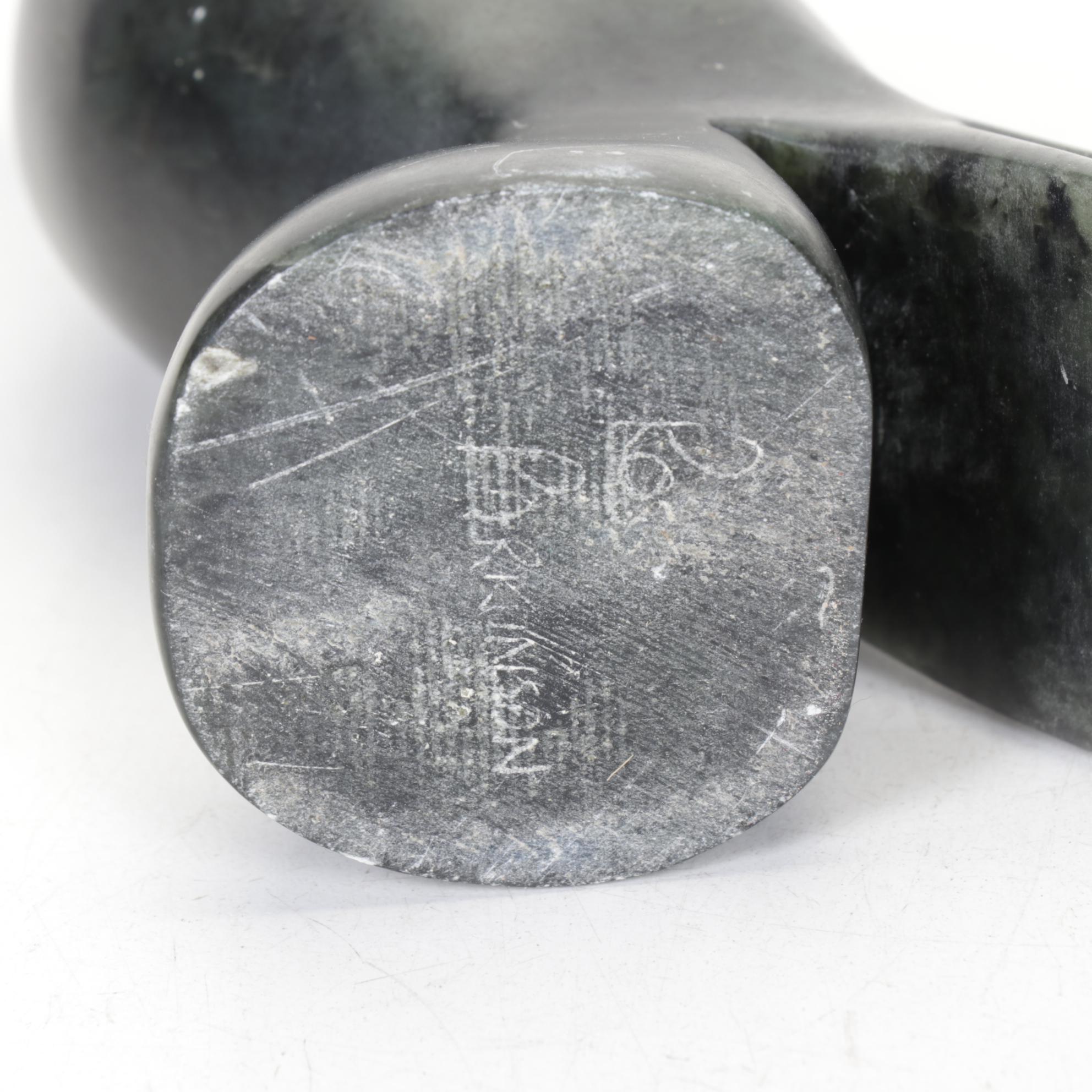 Ross Parkinson Signed Soapstone Raven With Blackware Pottery