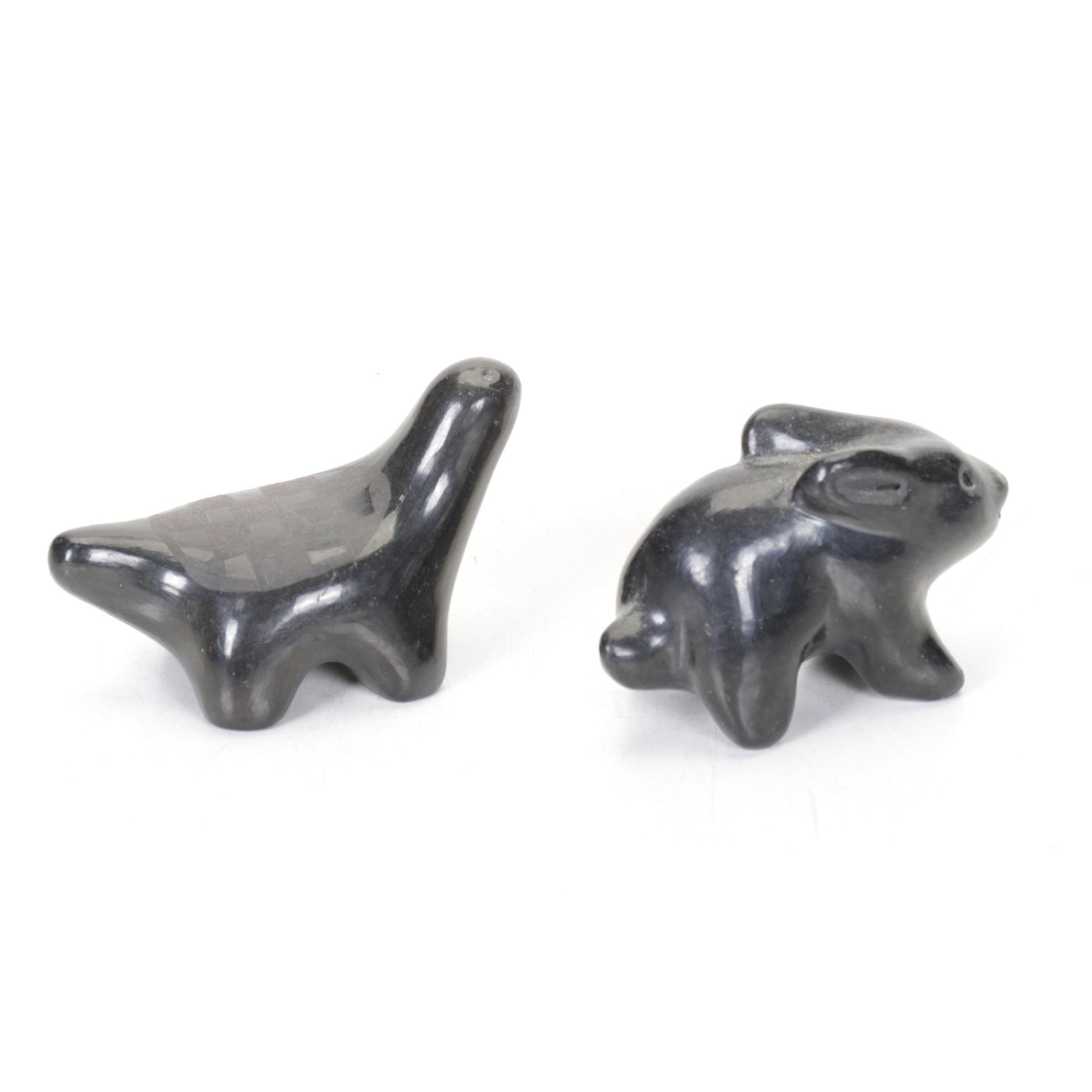 Ross Parkinson Signed Soapstone Raven With Blackware Pottery