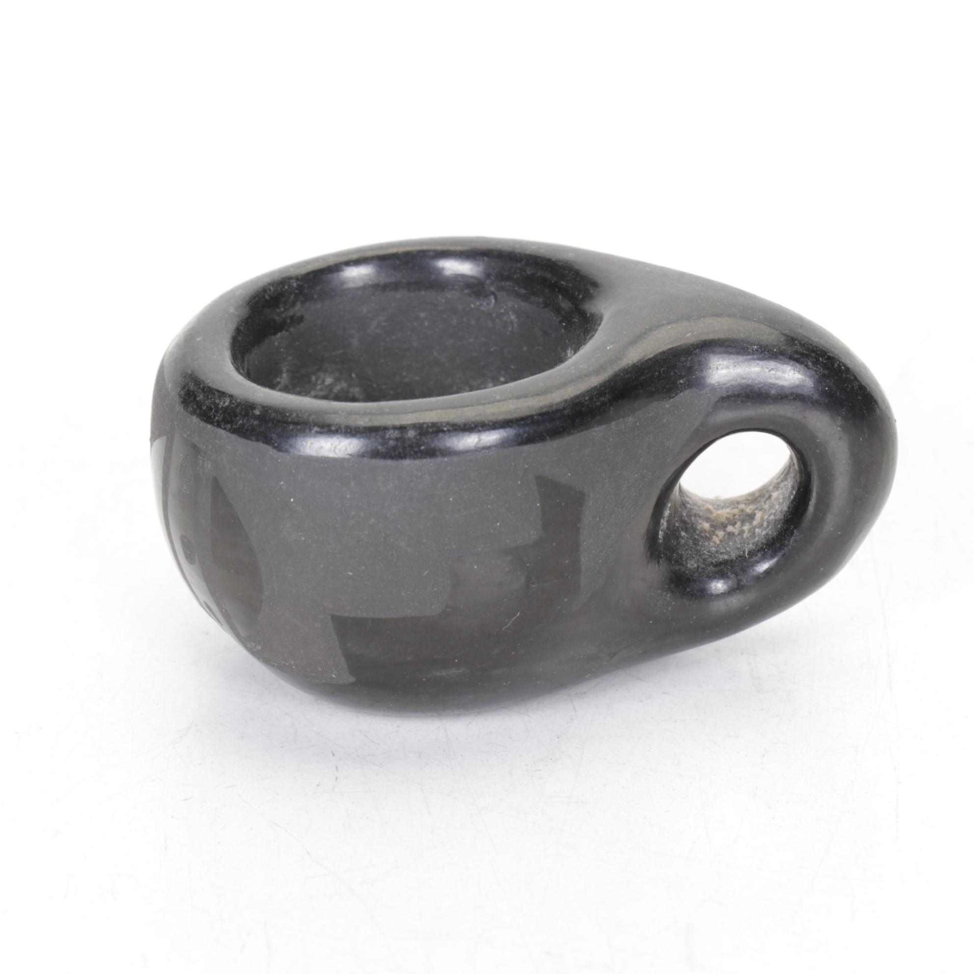 Ross Parkinson Signed Soapstone Raven With Blackware Pottery