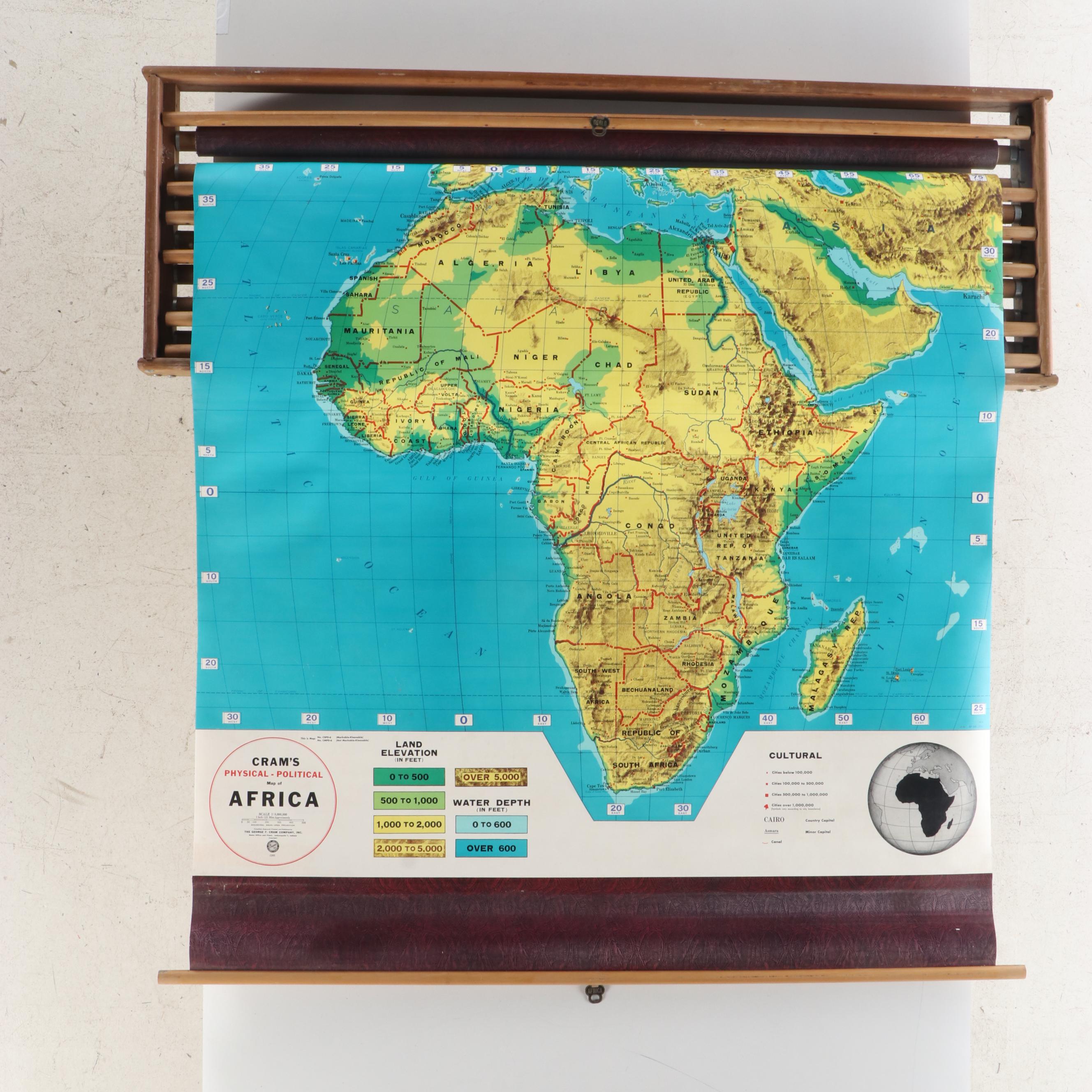 Cram's Physical and Political Mounted Pull Down Maps