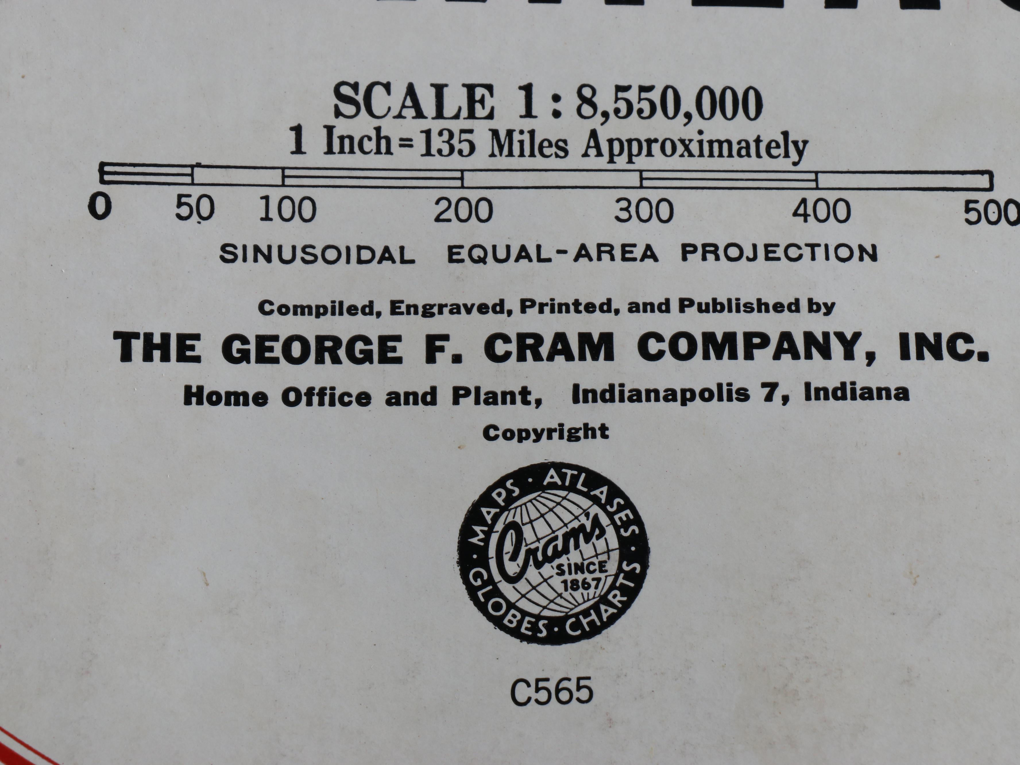 Cram's Physical and Political Mounted Pull Down Maps