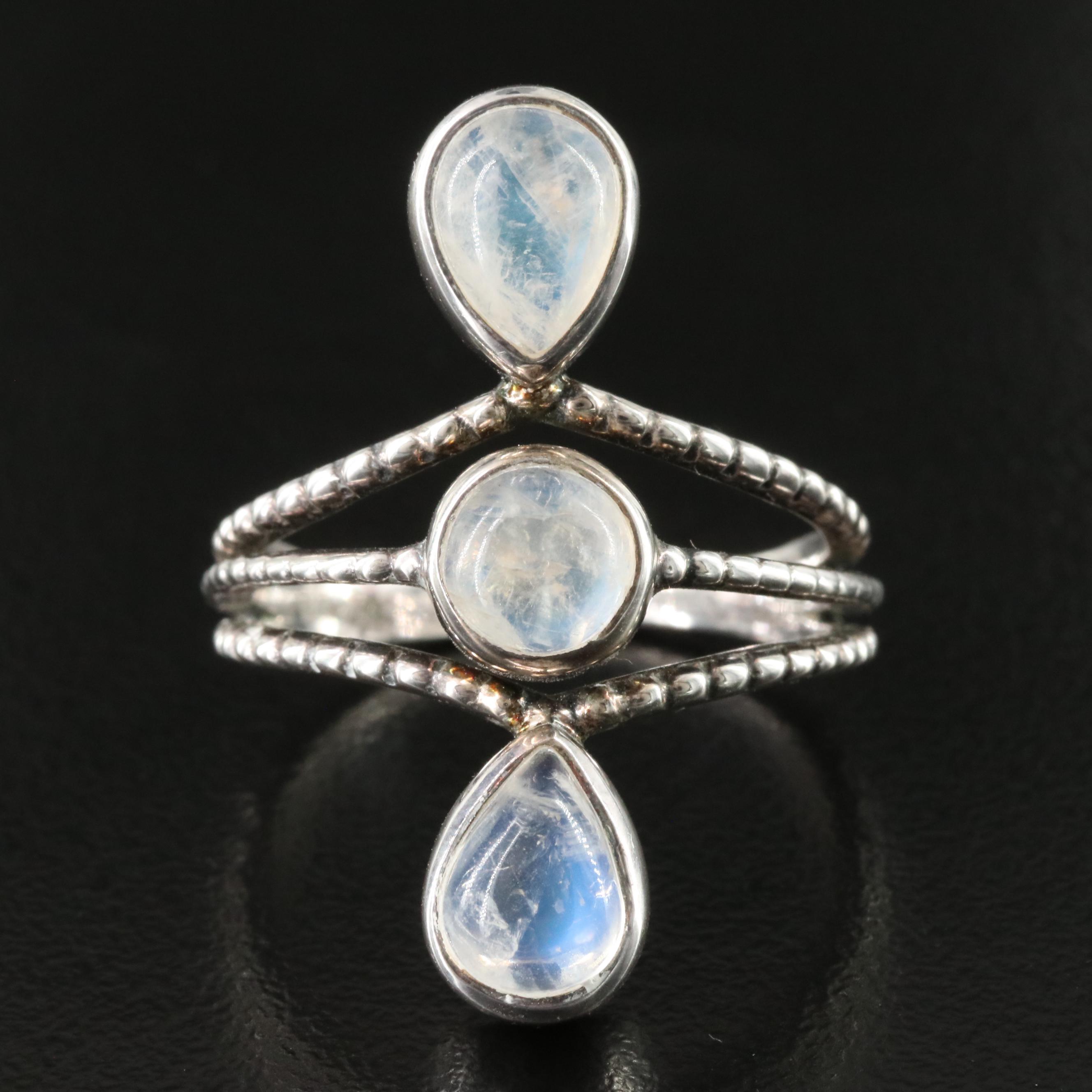 Sterling Rainbow Moonstone Ring