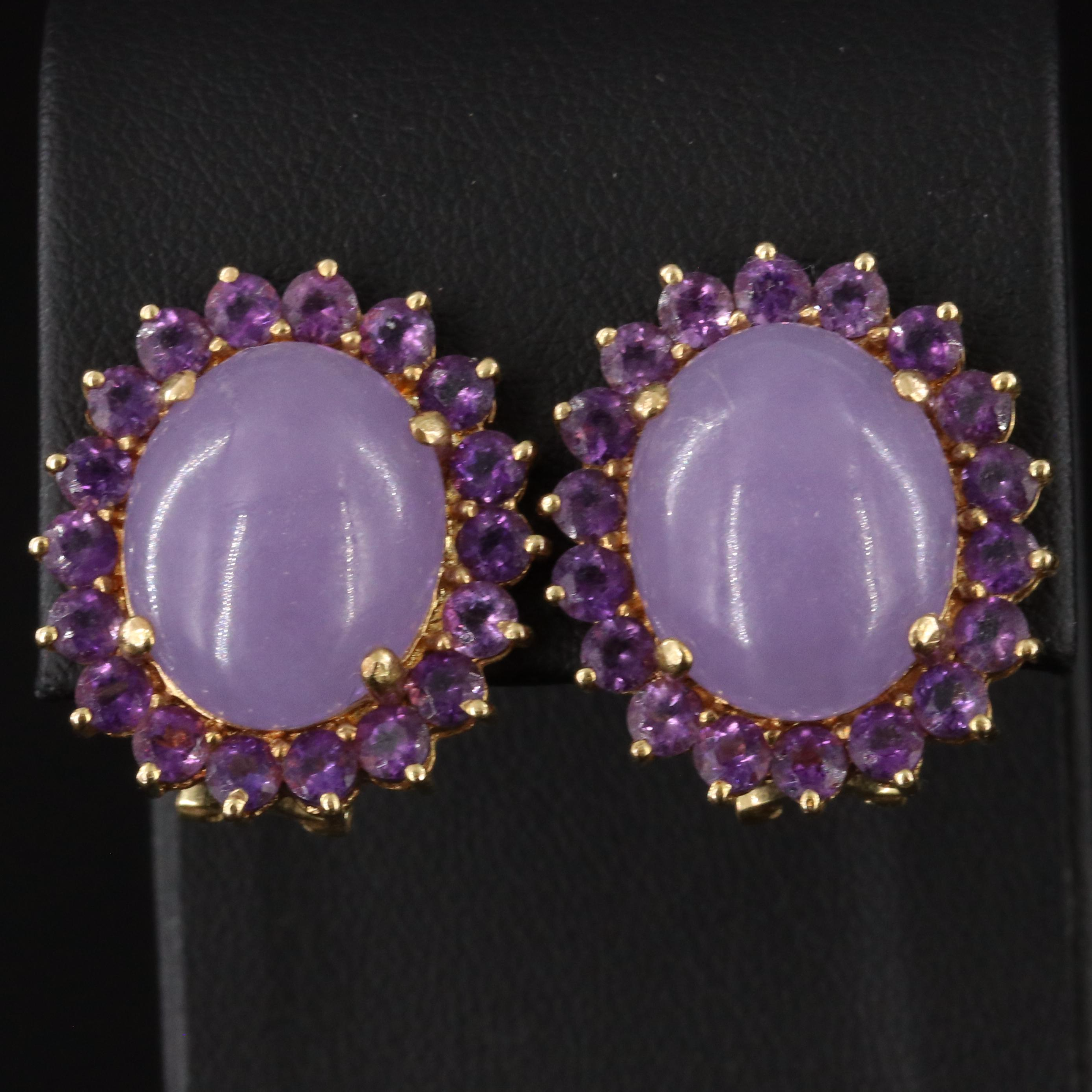14K Jadeite and Amethyst Earrings