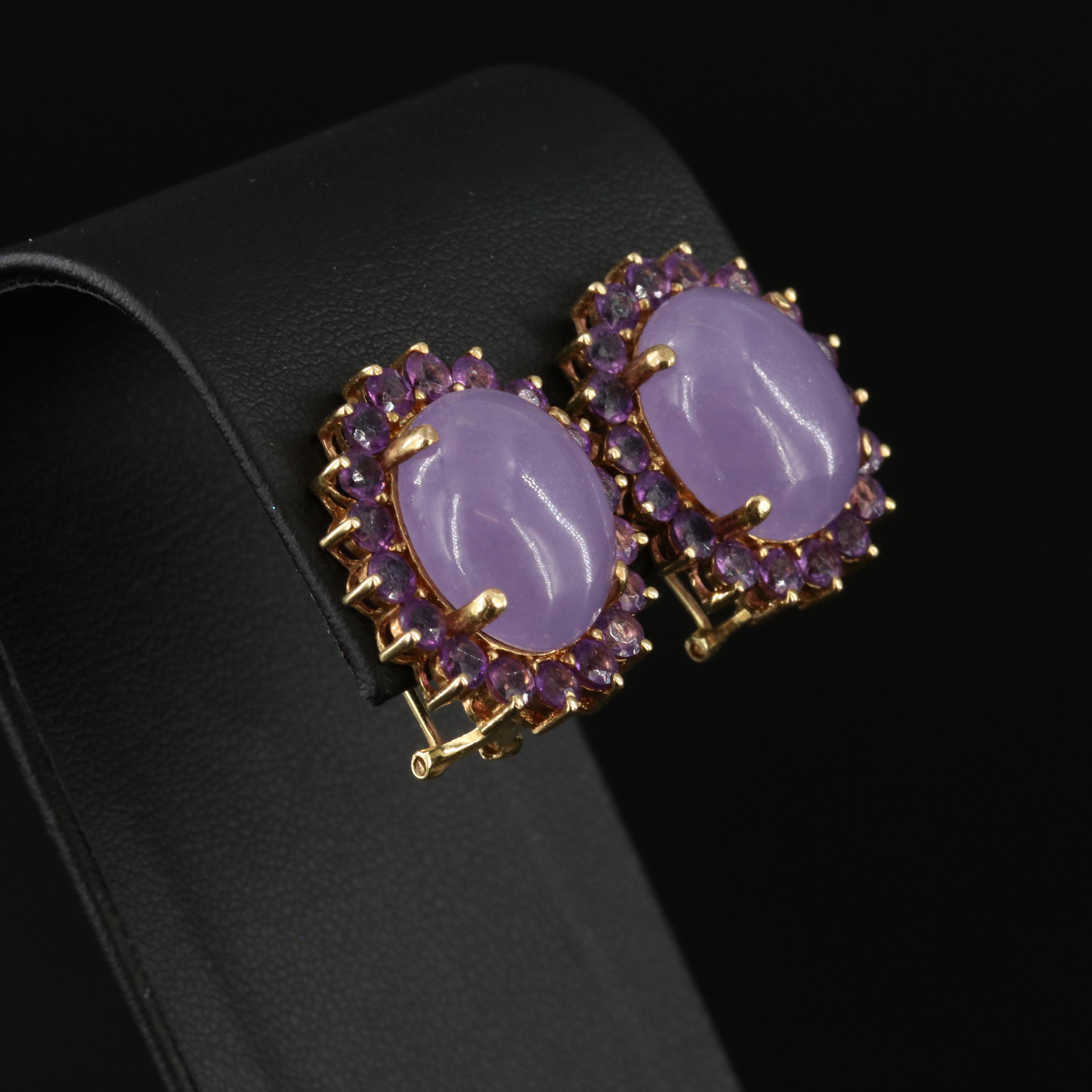 14K Jadeite and Amethyst Earrings