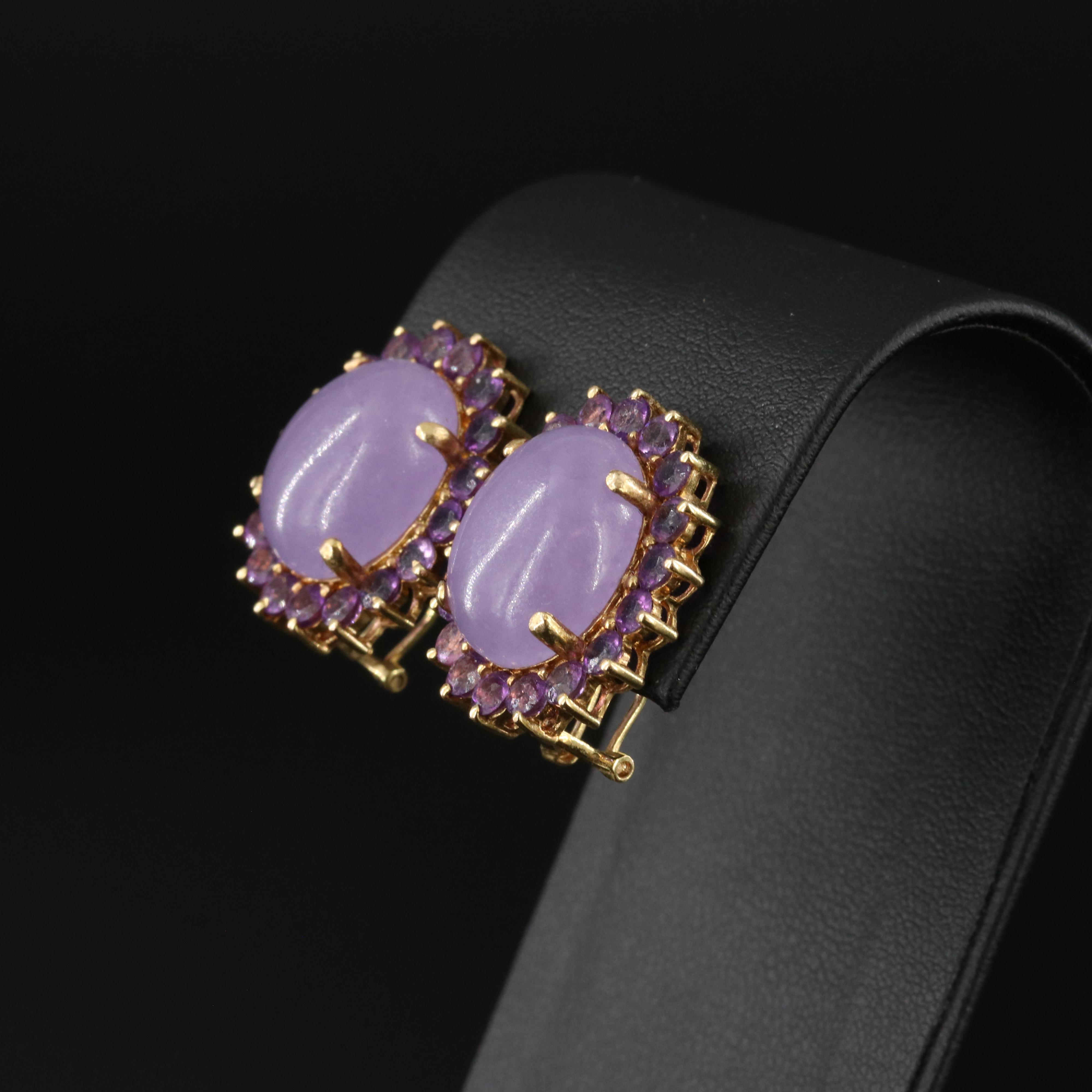 14K Jadeite and Amethyst Earrings