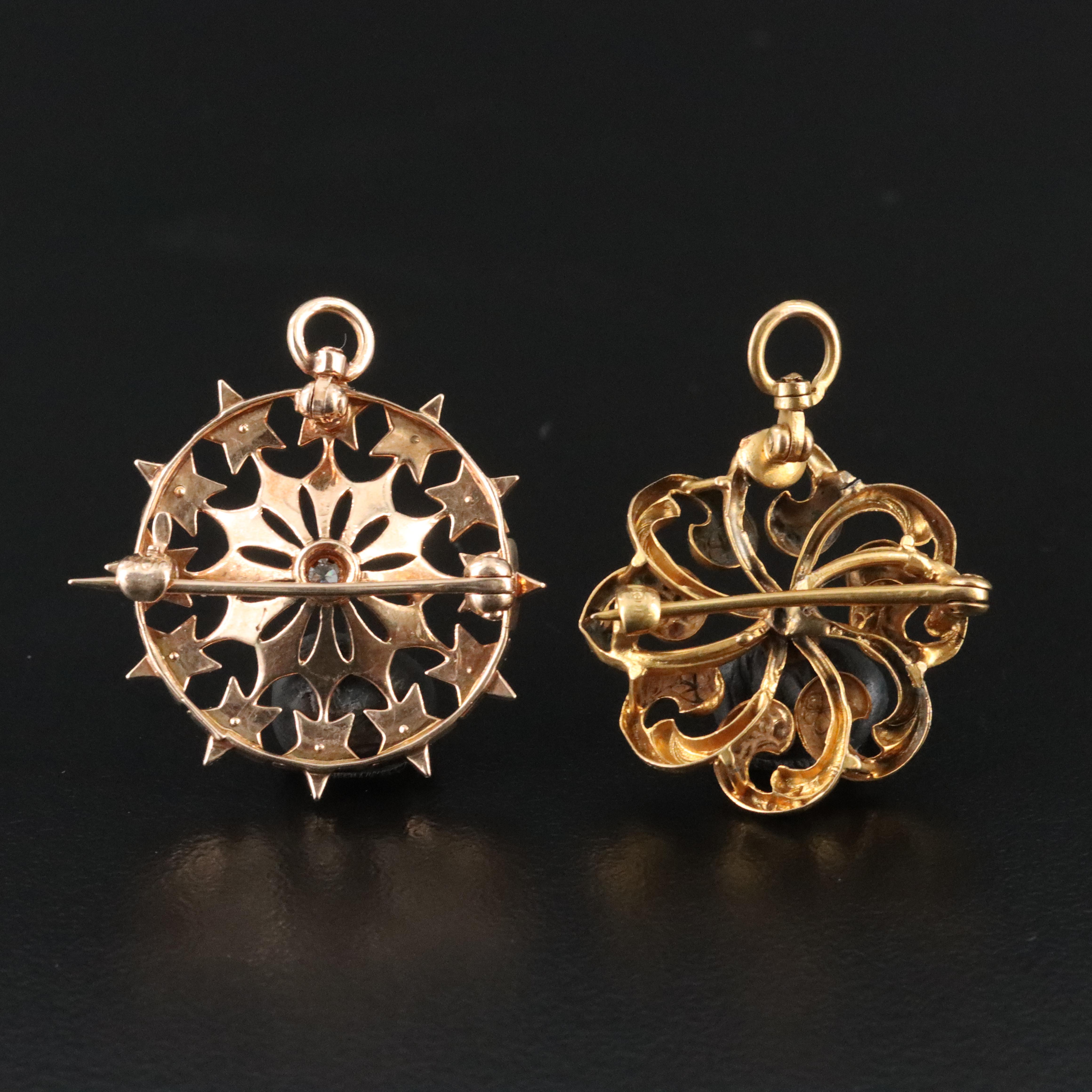 Victorian 10K Diamond, Pearl and Opal Forget-Me-Not & Star Converter Pins